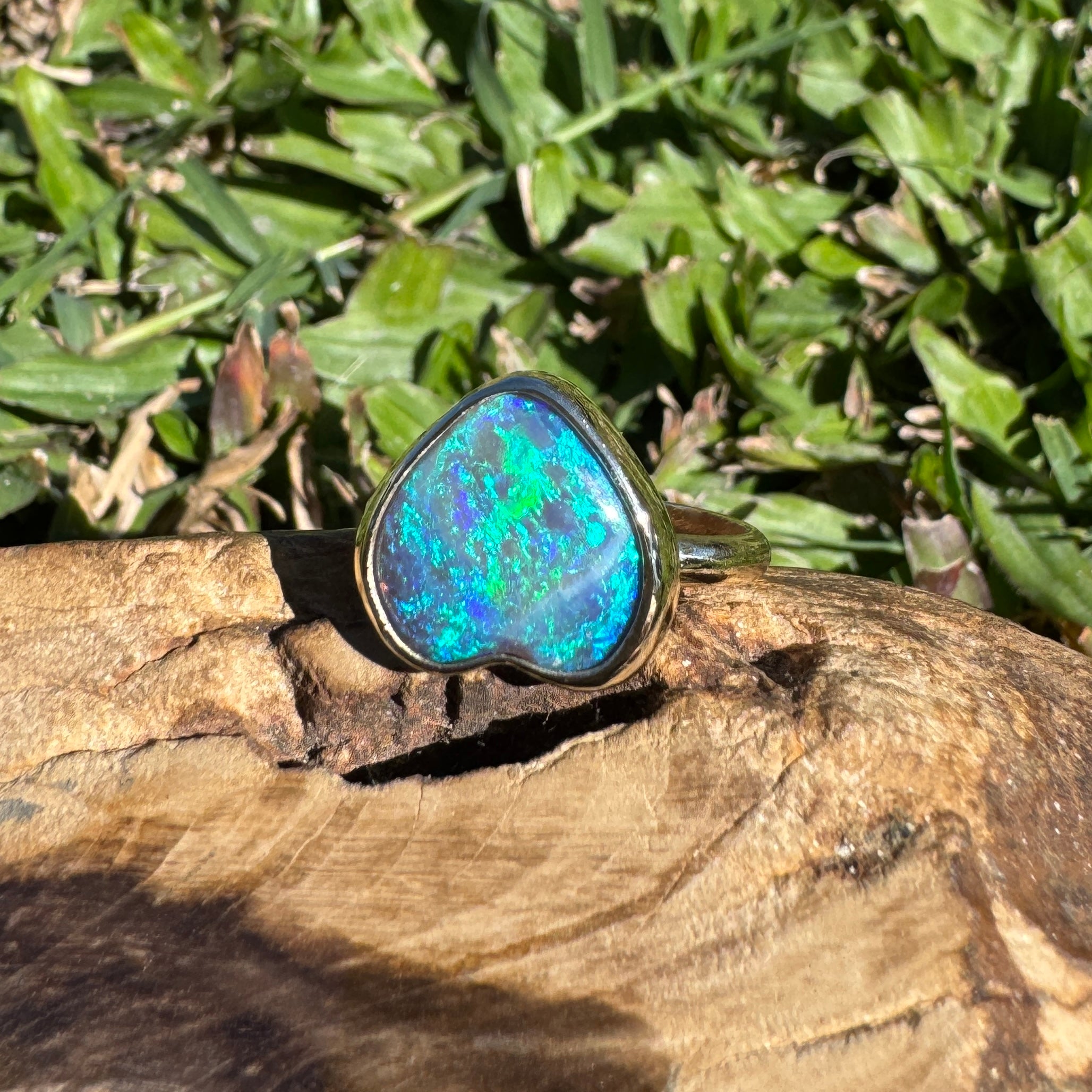 3.9ct Lightning Ridge Semi Black Opal Ring ~ 'Ningaloo Blaze' | 9ct Yellow Gold | Solid Australian Opal