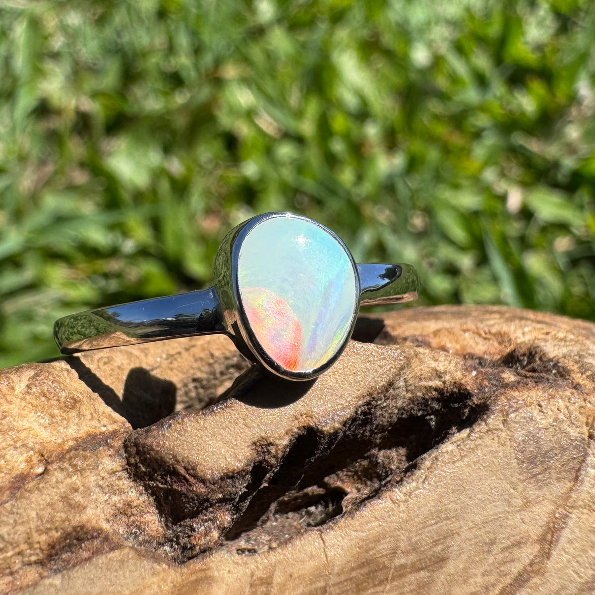 0.8ct Coober Pedy Opal Ring ~ 'Ellery Creek Blue' | 925 Sterling Silver | Solid Australian Opal