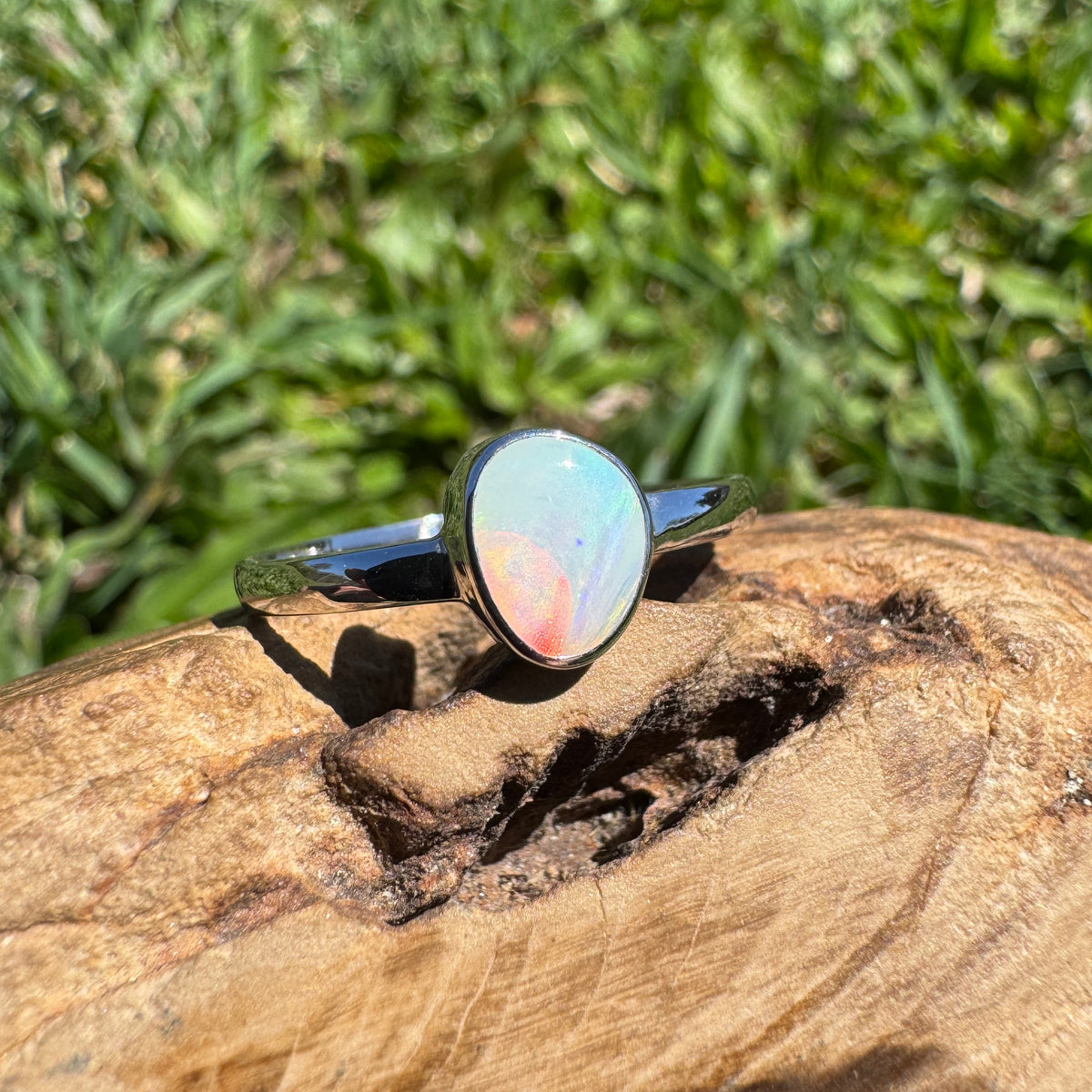 0.8ct Coober Pedy Opal Ring ~ 'Ellery Creek Blue' | 925 Sterling Silver | Solid Australian Opal