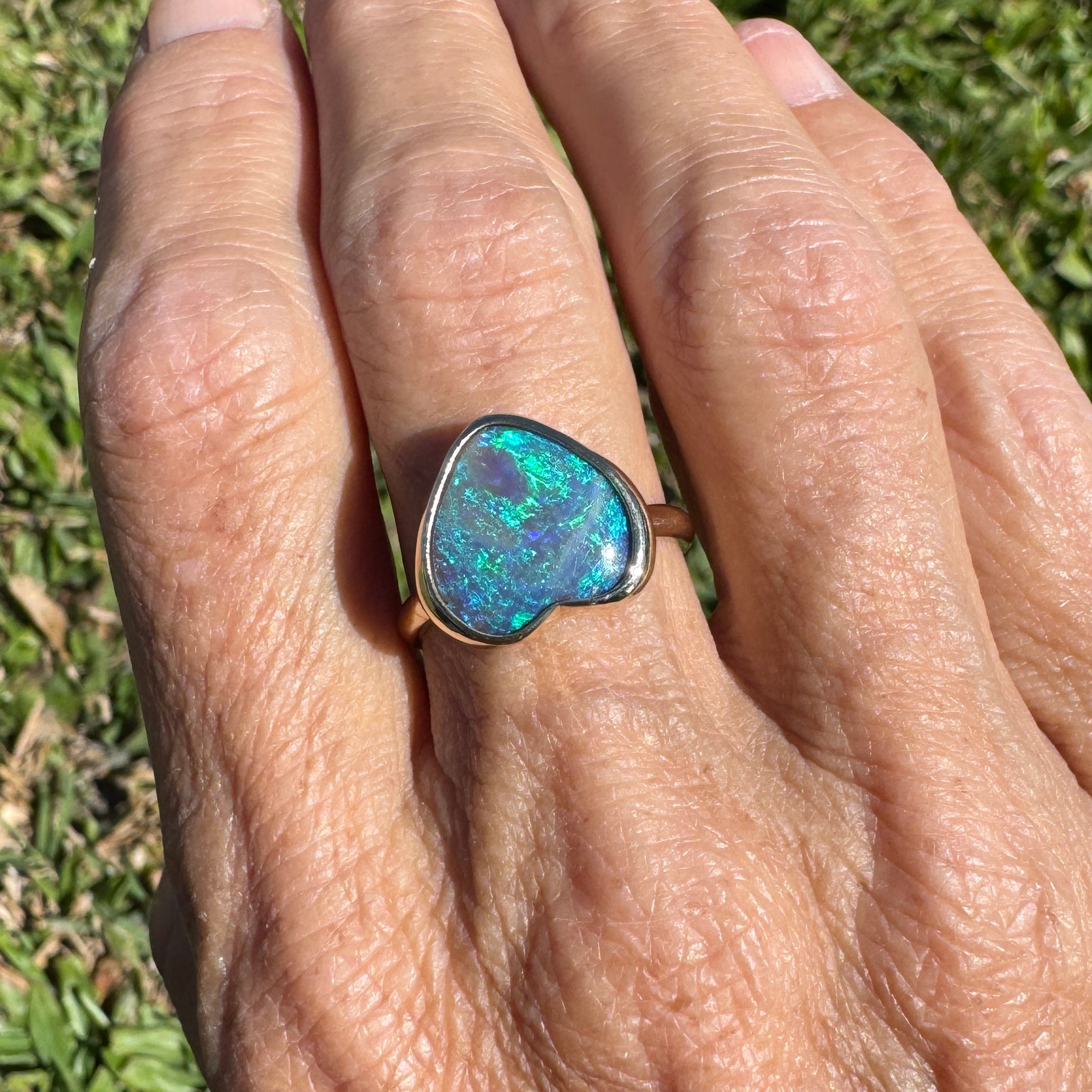 3.9ct Lightning Ridge Semi Black Opal Ring ~ 'Ningaloo Blaze' | 9ct Yellow Gold | Solid Australian Opal