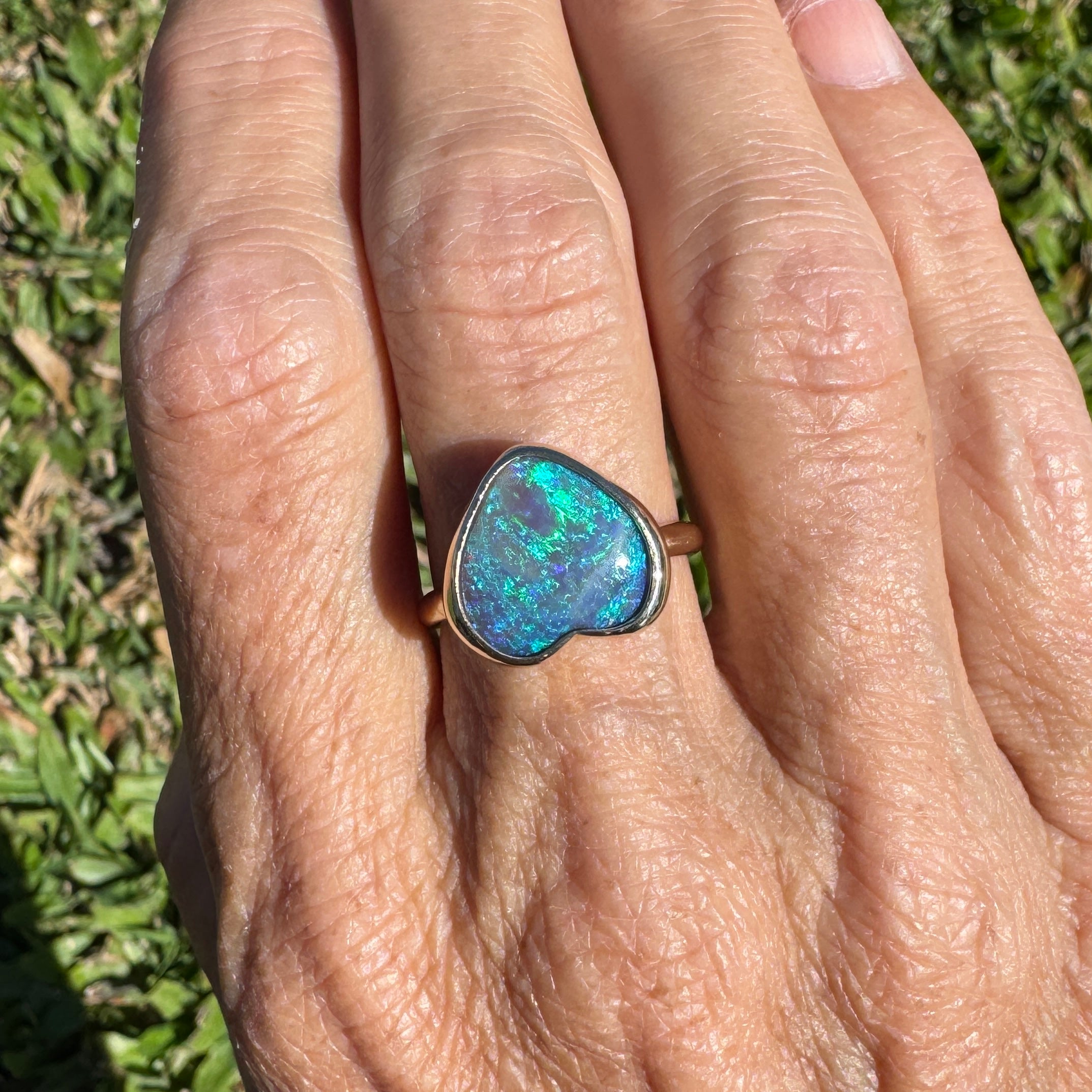 3.9ct Lightning Ridge Semi Black Opal Ring ~ 'Ningaloo Blaze' | 9ct Yellow Gold | Solid Australian Opal