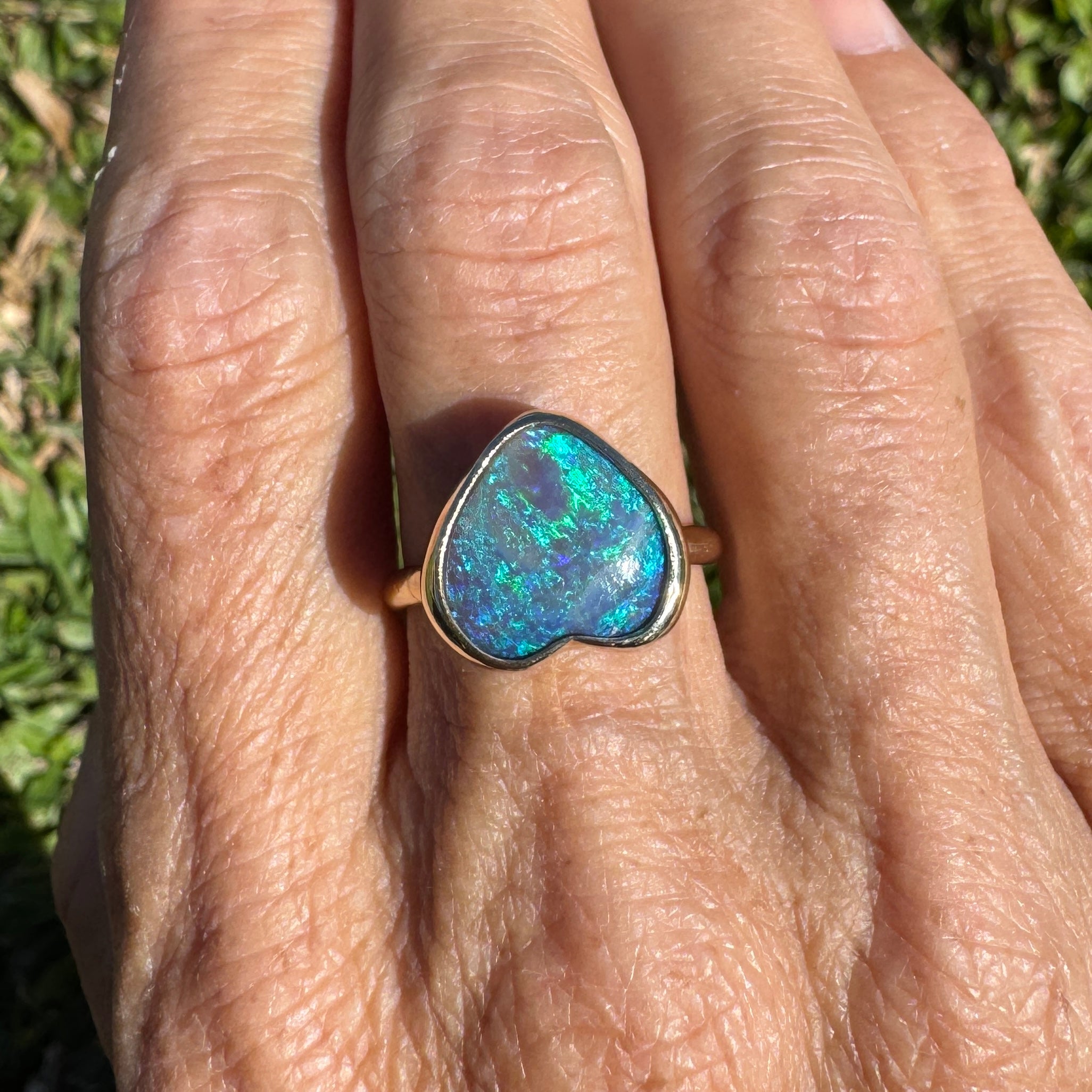 3.9ct Lightning Ridge Semi Black Opal Ring ~ 'Ningaloo Blaze' | 9ct Yellow Gold | Solid Australian Opal