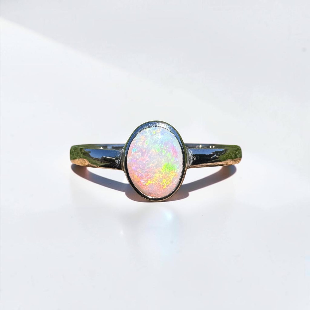 0.9ct Coober Pedy Opal Ring ~ 'Queenstown Firelight' | 925 Sterling Silver | Solid Australian Opal