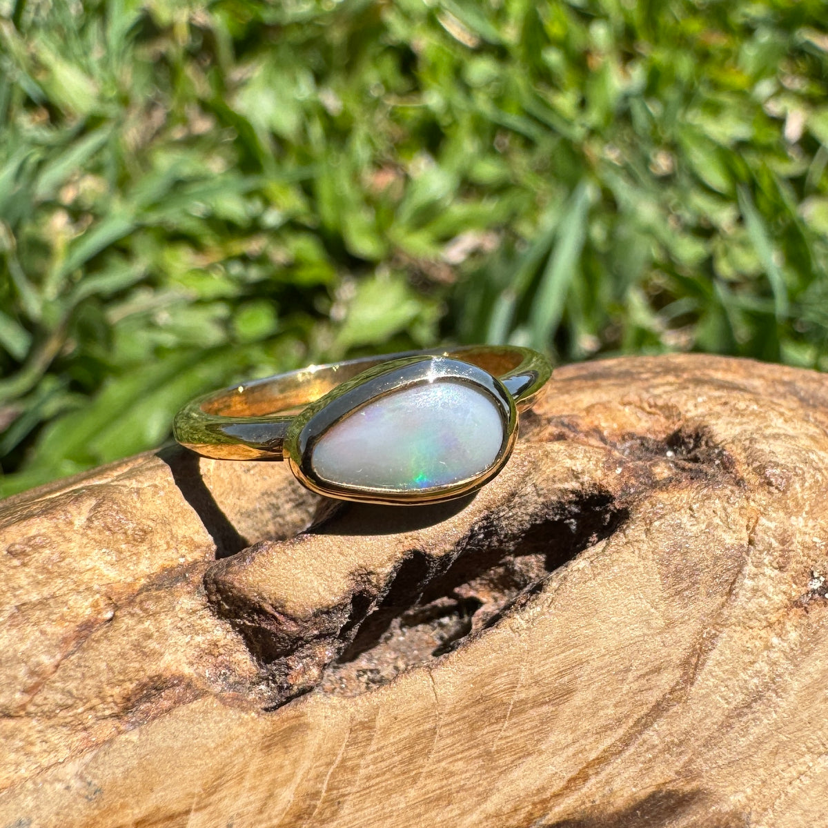 0.7ct Lightning Ridge Semi Black Opal Ring ~ 'Pambula Firelight' | 9ct Yellow Gold | Solid Australian Opal
