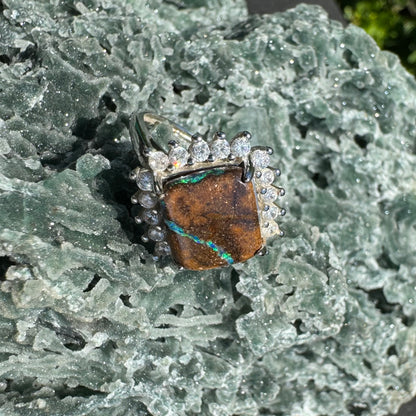 'Rain Over Uluru' ~ Handcrafted 6ct Solid Queensland Boulder Opal and Cubic Zirconia Sterling Silver Ring - Iona Opal Australia