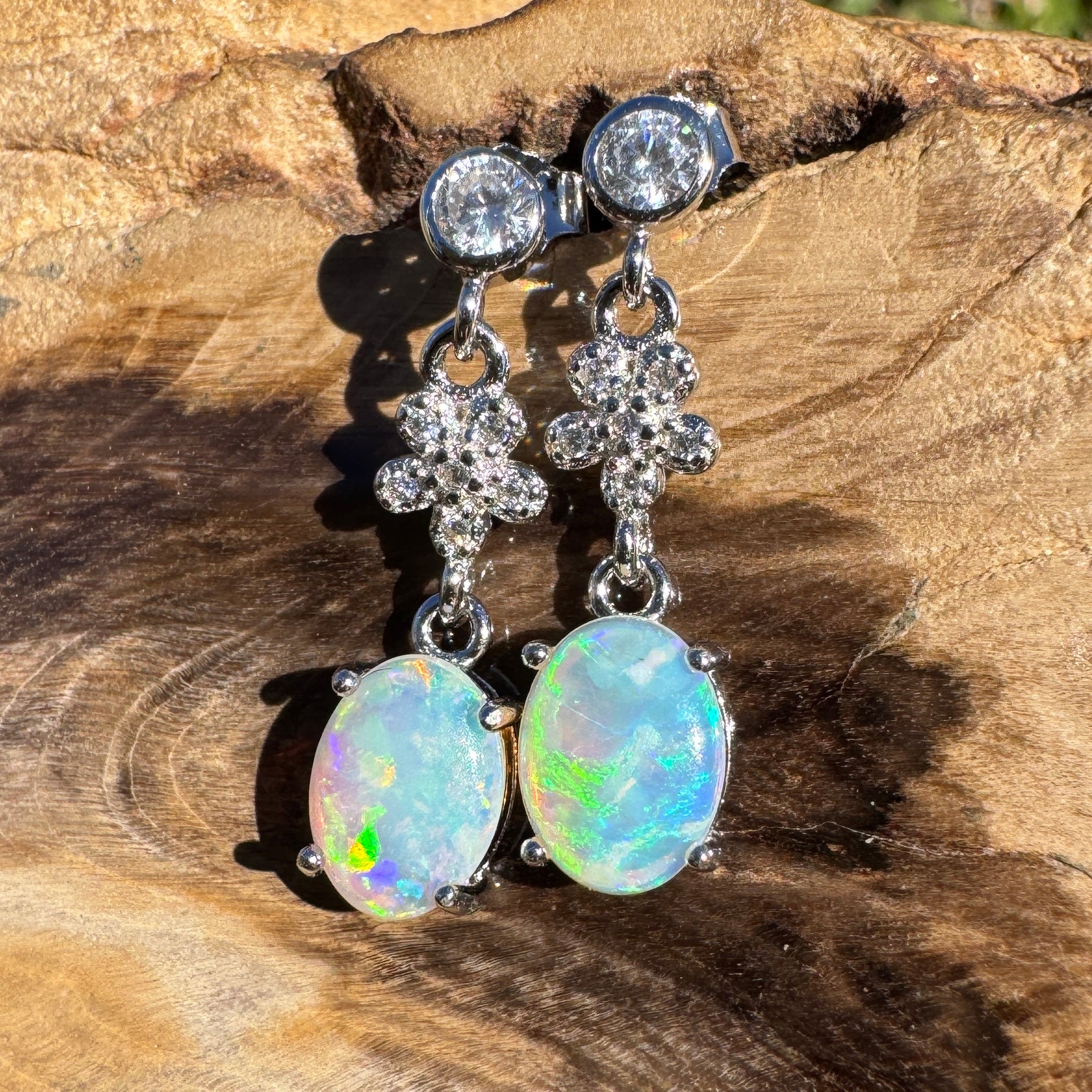 1.2ct Coober Pedy Opal Earrings ~ 'Palm Cove Blue' | 925 Sterling Silver | Solid Australian Opal