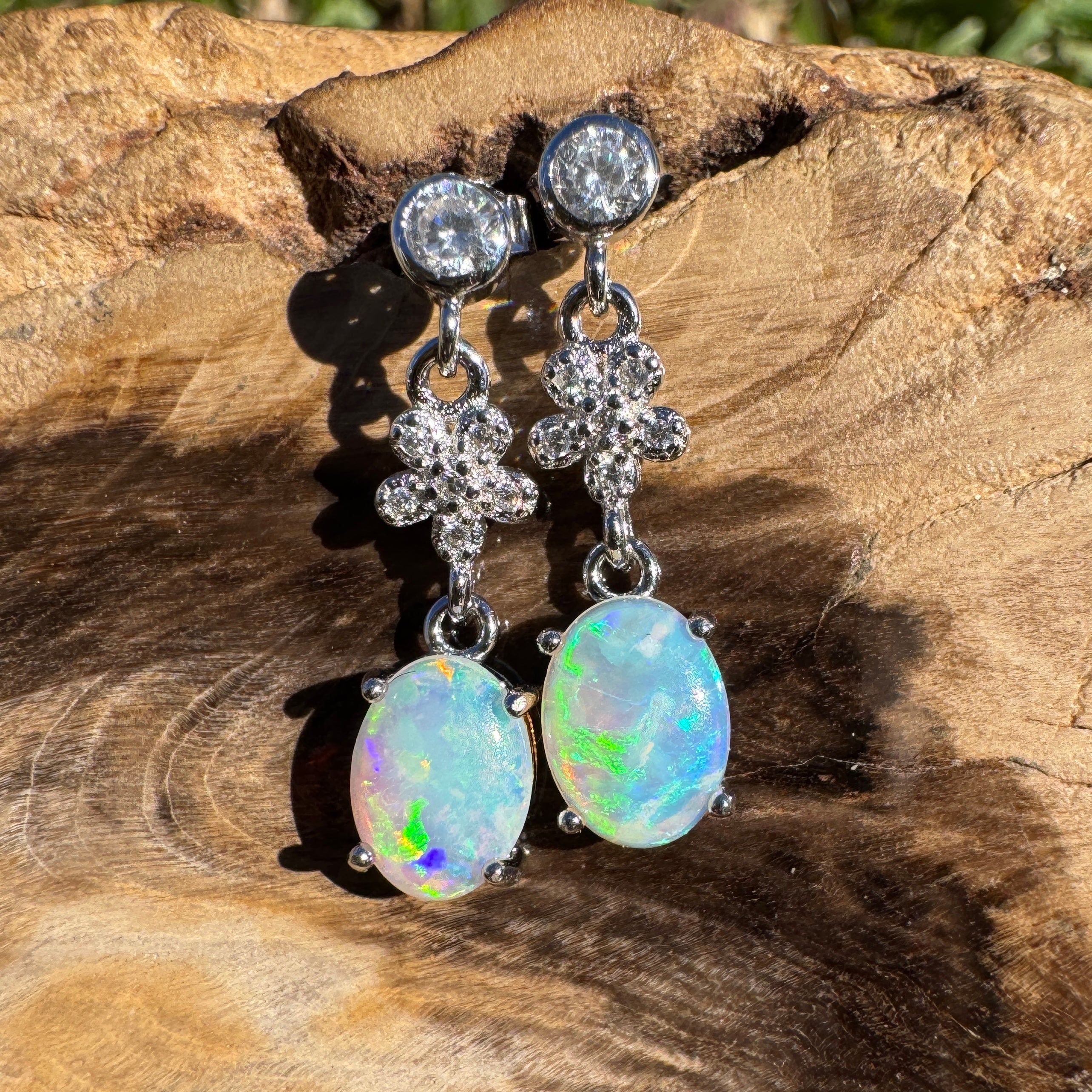 1.2ct Coober Pedy Opal Earrings ~ 'Palm Cove Blue' | 925 Sterling Silver | Solid Australian Opal
