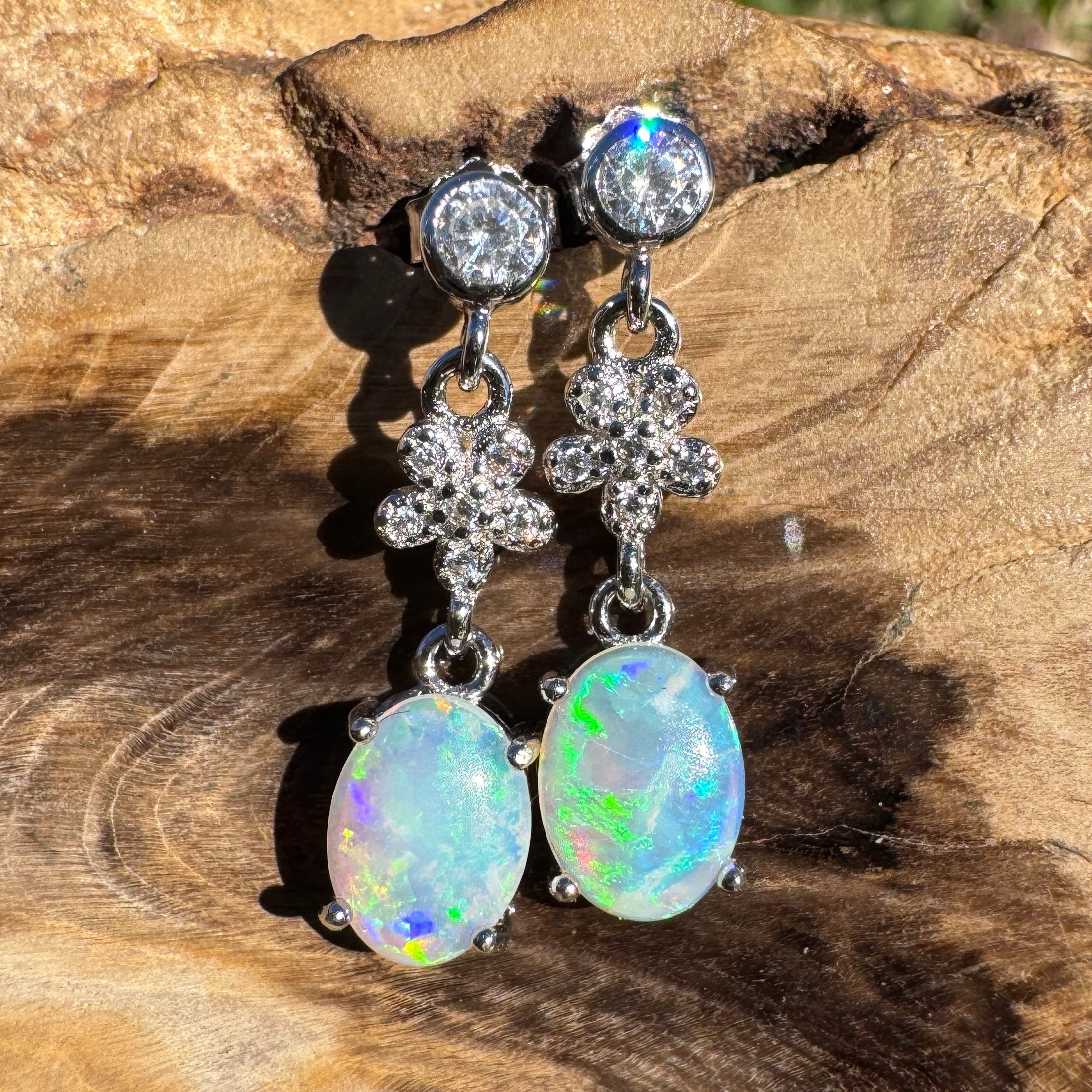 1.2ct Coober Pedy Opal Earrings ~ 'Palm Cove Blue' | 925 Sterling Silver | Solid Australian Opal