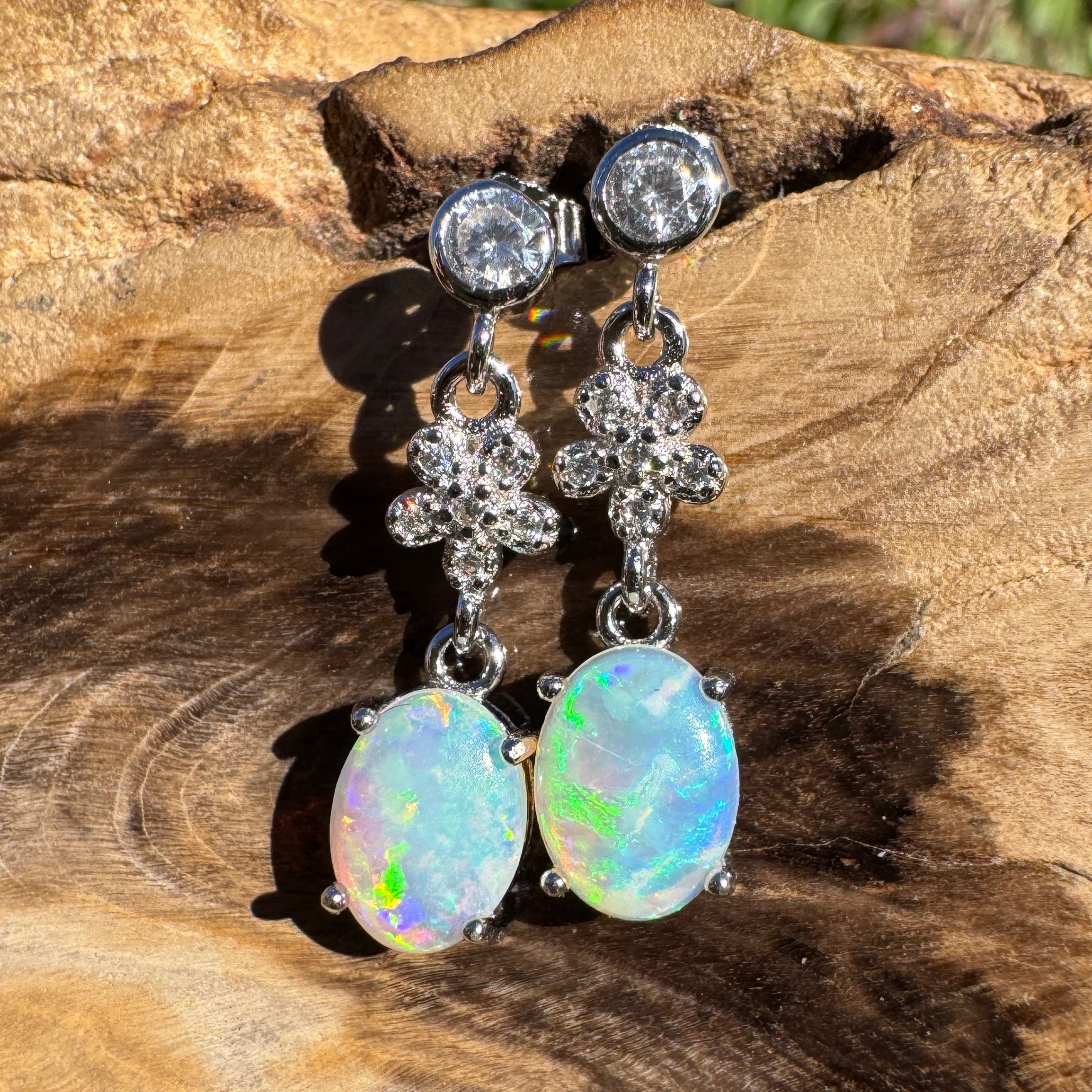 1.2ct Coober Pedy Opal Earrings ~ 'Palm Cove Blue' | 925 Sterling Silver | Solid Australian Opal