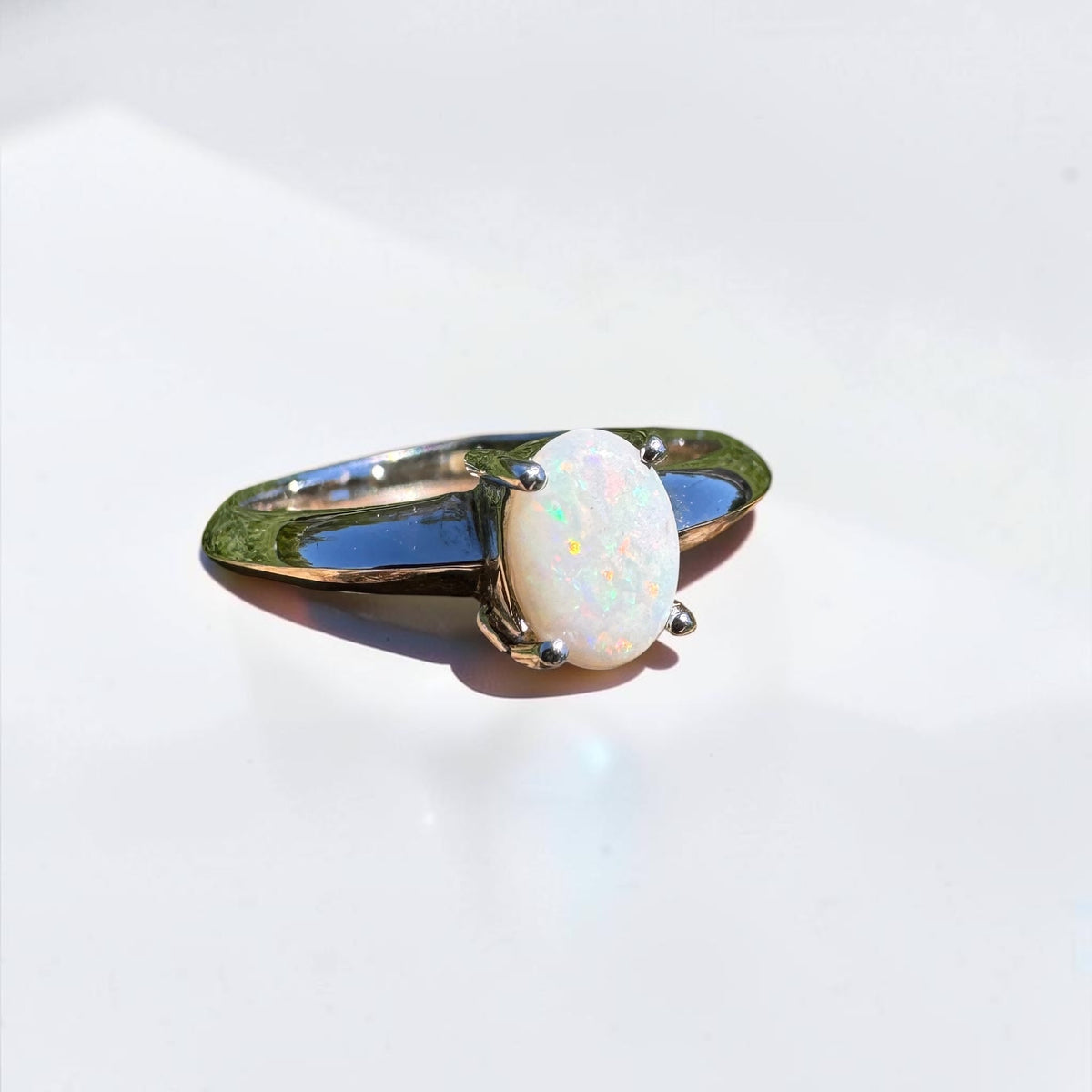 0.4ct Coober Pedy Opal Ring ~ 'Yeppoon Gleam' | 925 Sterling Silver | Solid Australian Opal