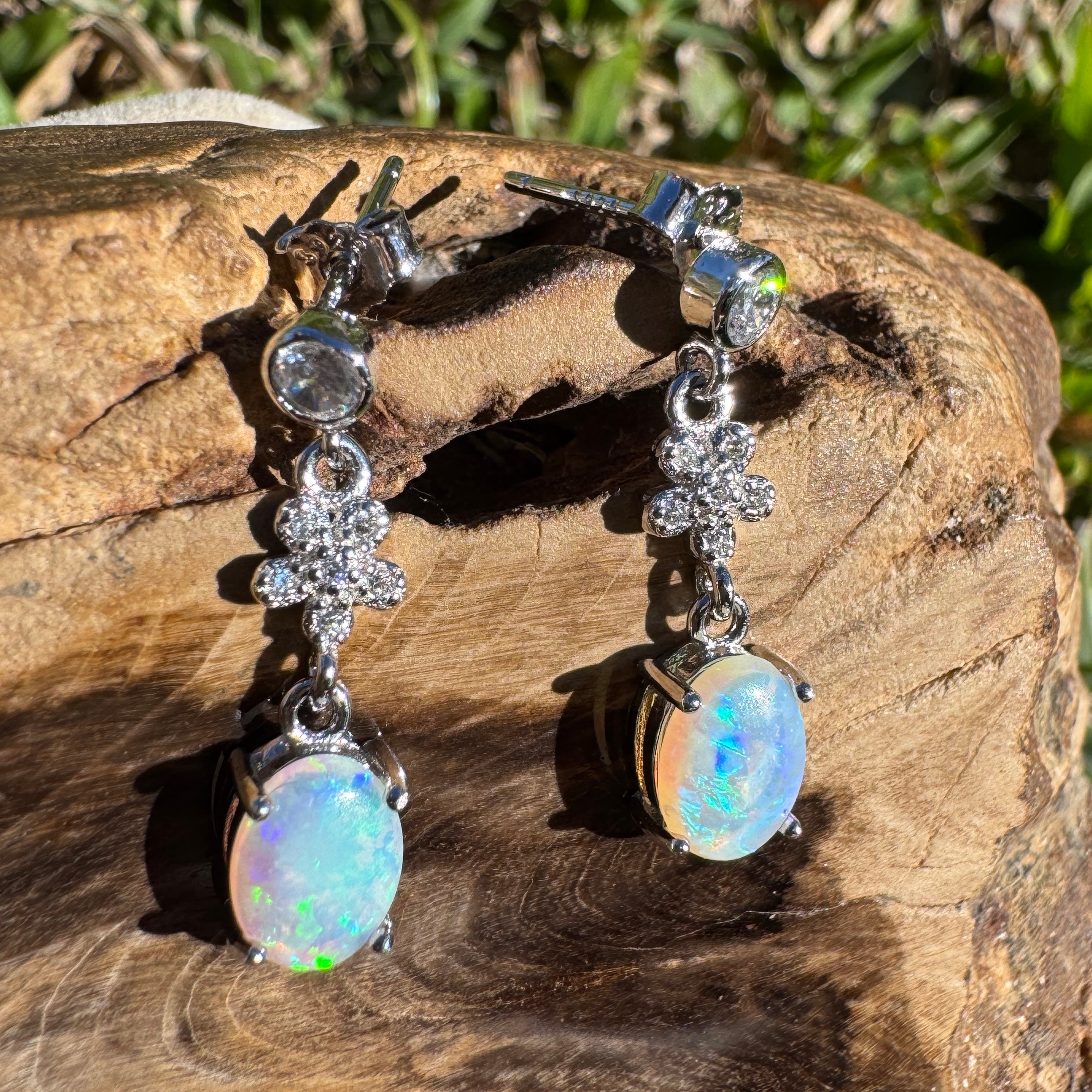 1.2ct Coober Pedy Opal Earrings ~ 'Palm Cove Blue' | 925 Sterling Silver | Solid Australian Opal