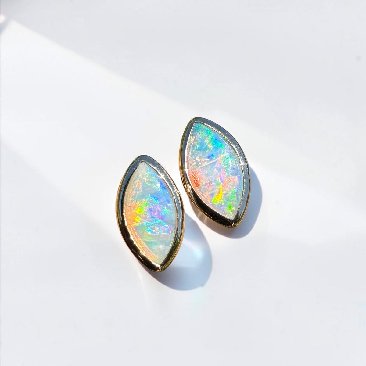 0.6ct Coober Pedy Opal Stud Earrings ~ 'Yorketown Gold' | 14ct Yellow Gold | Solid Australian Opal