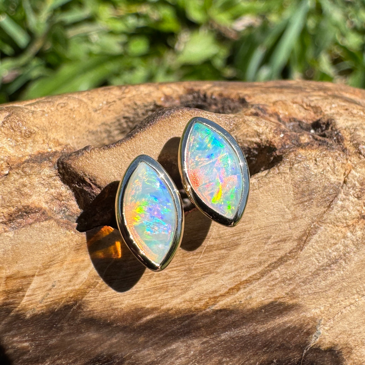 0.6ct Coober Pedy Opal Stud Earrings ~ 'Yorketown Gold' | 14ct Yellow Gold | Solid Australian Opal