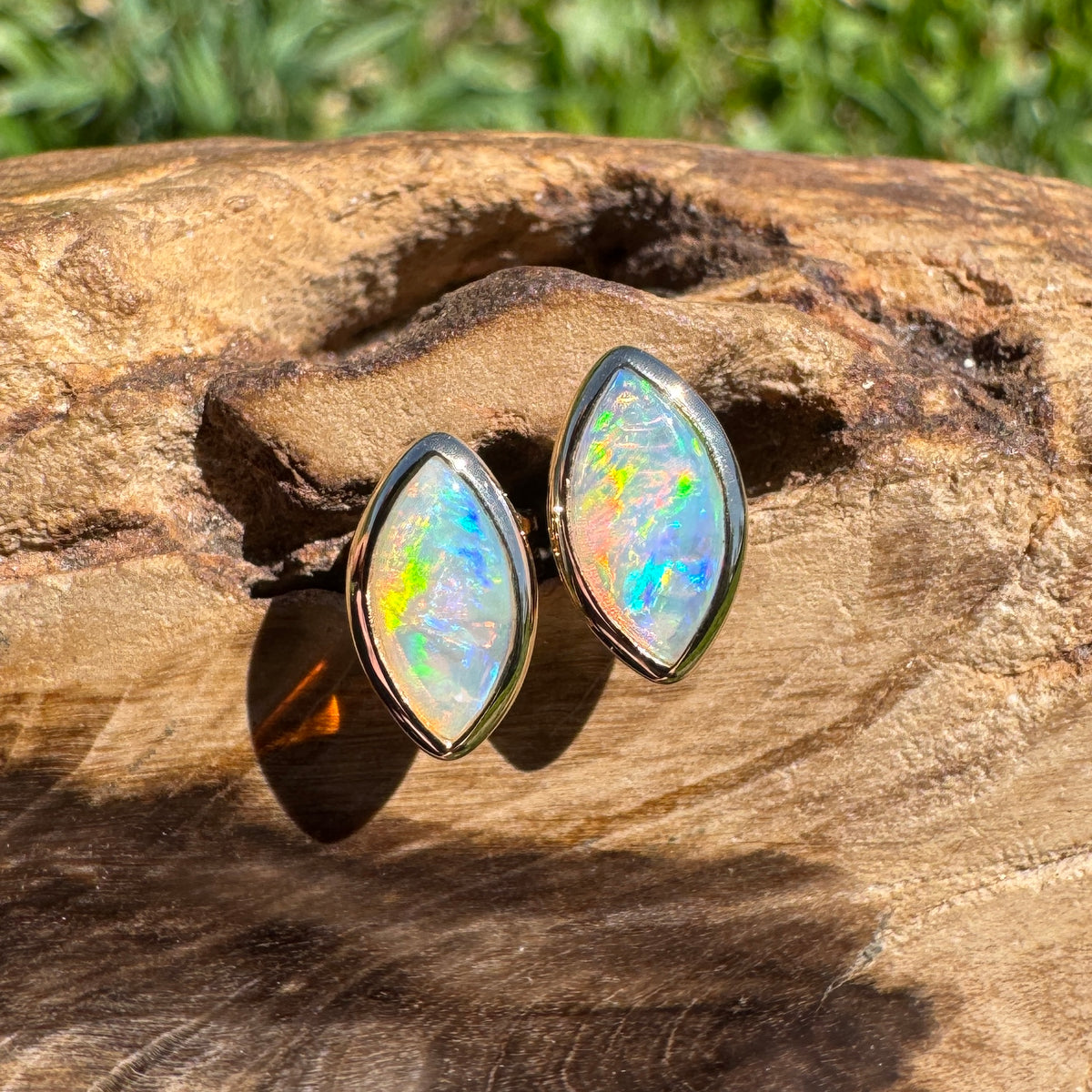 0.6ct Coober Pedy Opal Stud Earrings ~ 'Yorketown Gold' | 14ct Yellow Gold | Solid Australian Opal