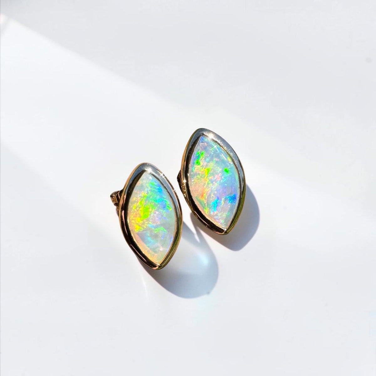 0.6ct Coober Pedy Opal Stud Earrings ~ 'Yorketown Gold' | 14ct Yellow Gold | Solid Australian Opal