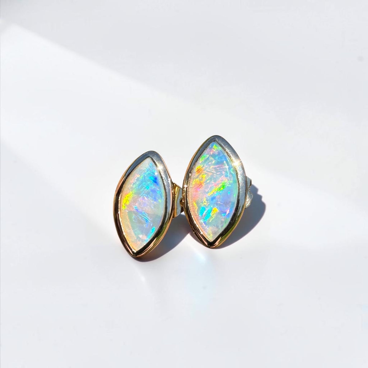0.6ct Coober Pedy Opal Stud Earrings ~ 'Yorketown Gold' | 14ct Yellow Gold | Solid Australian Opal