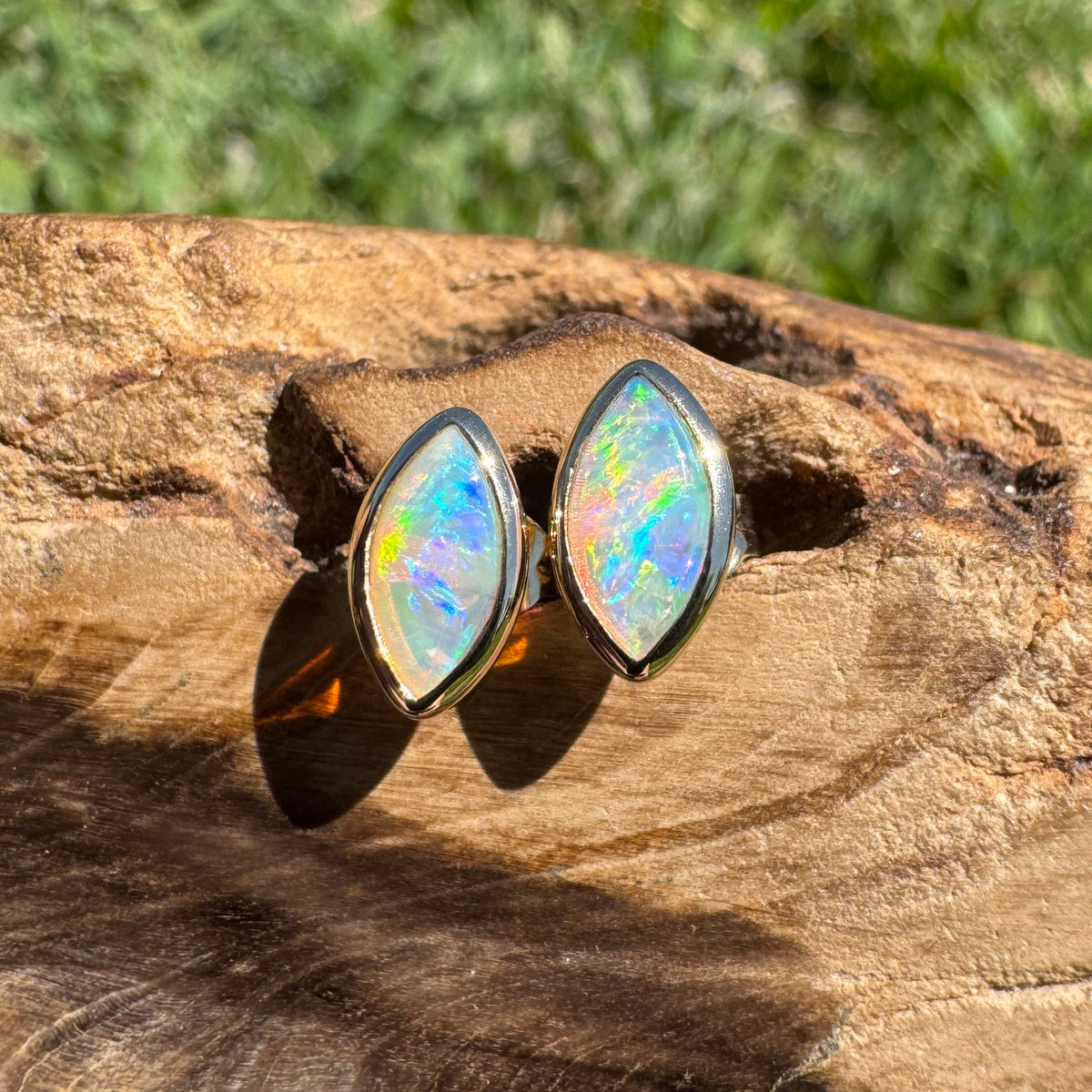 0.6ct Coober Pedy Opal Stud Earrings ~ 'Yorketown Gold' | 14ct Yellow Gold | Solid Australian Opal