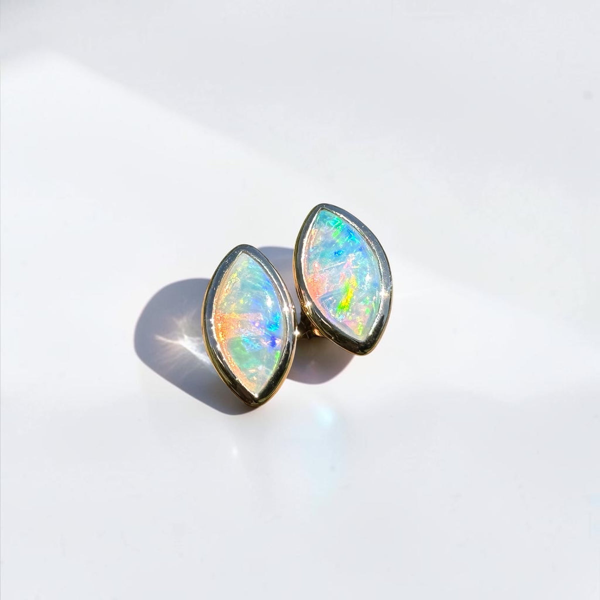 0.6ct Coober Pedy Opal Stud Earrings ~ 'Yorketown Gold' | 14ct Yellow Gold | Solid Australian Opal