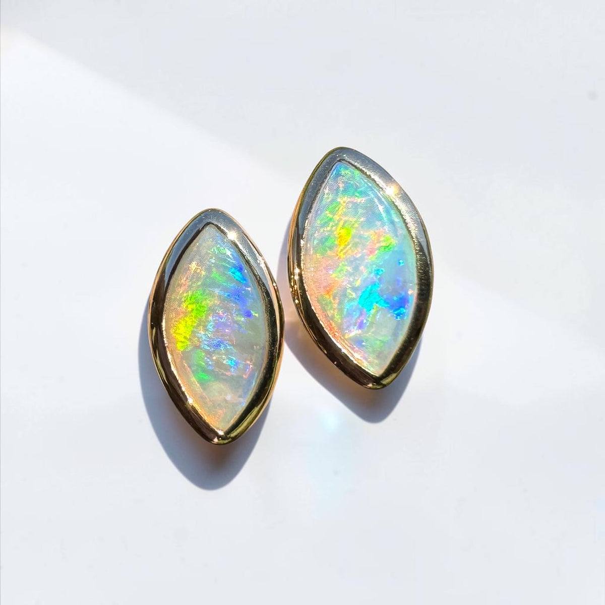 0.6ct Coober Pedy Opal Stud Earrings ~ 'Yorketown Gold' | 14ct Yellow Gold | Solid Australian Opal
