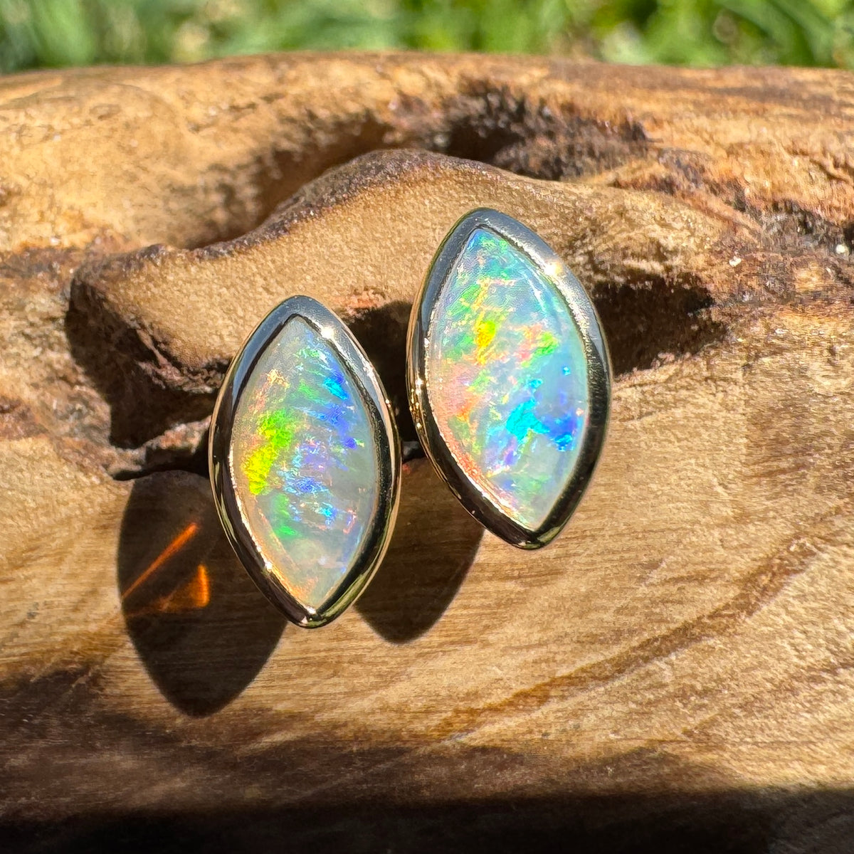 0.6ct Coober Pedy Opal Stud Earrings ~ 'Yorketown Gold' | 14ct Yellow Gold | Solid Australian Opal