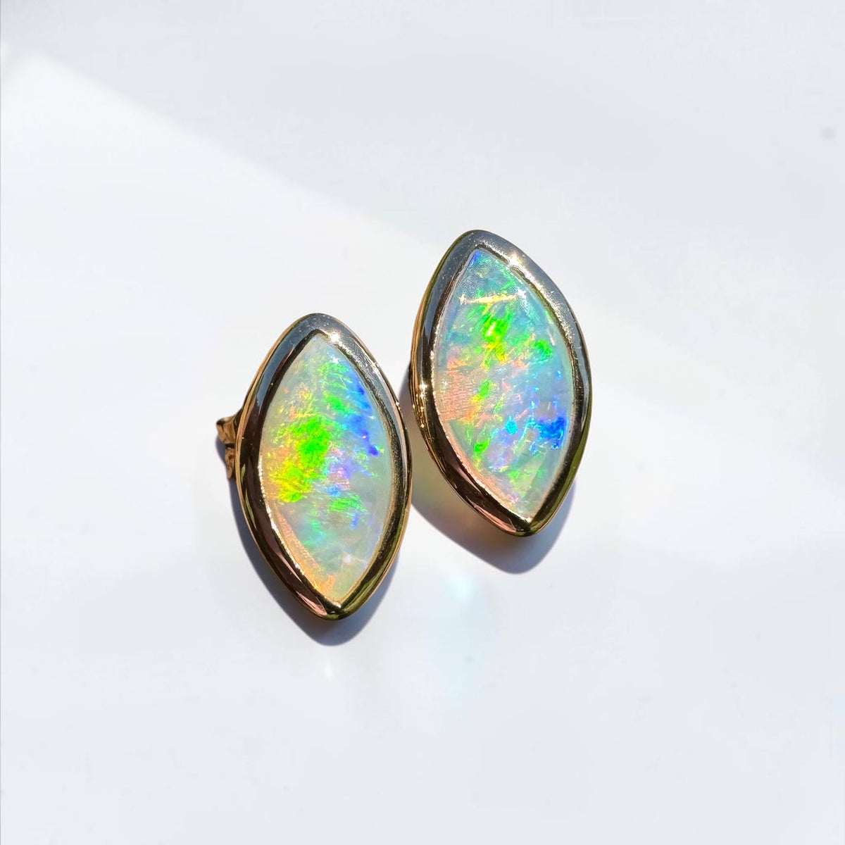 0.6ct Coober Pedy Opal Stud Earrings ~ 'Yorketown Gold' | 14ct Yellow Gold | Solid Australian Opal