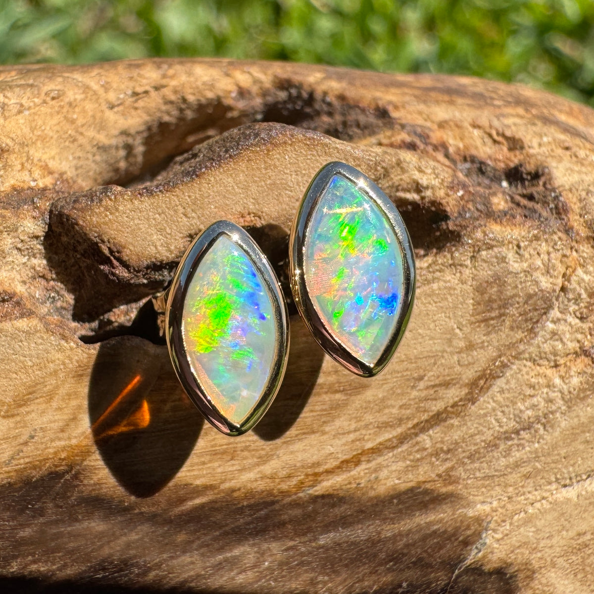 0.6ct Coober Pedy Opal Stud Earrings ~ 'Yorketown Gold' | 14ct Yellow Gold | Solid Australian Opal