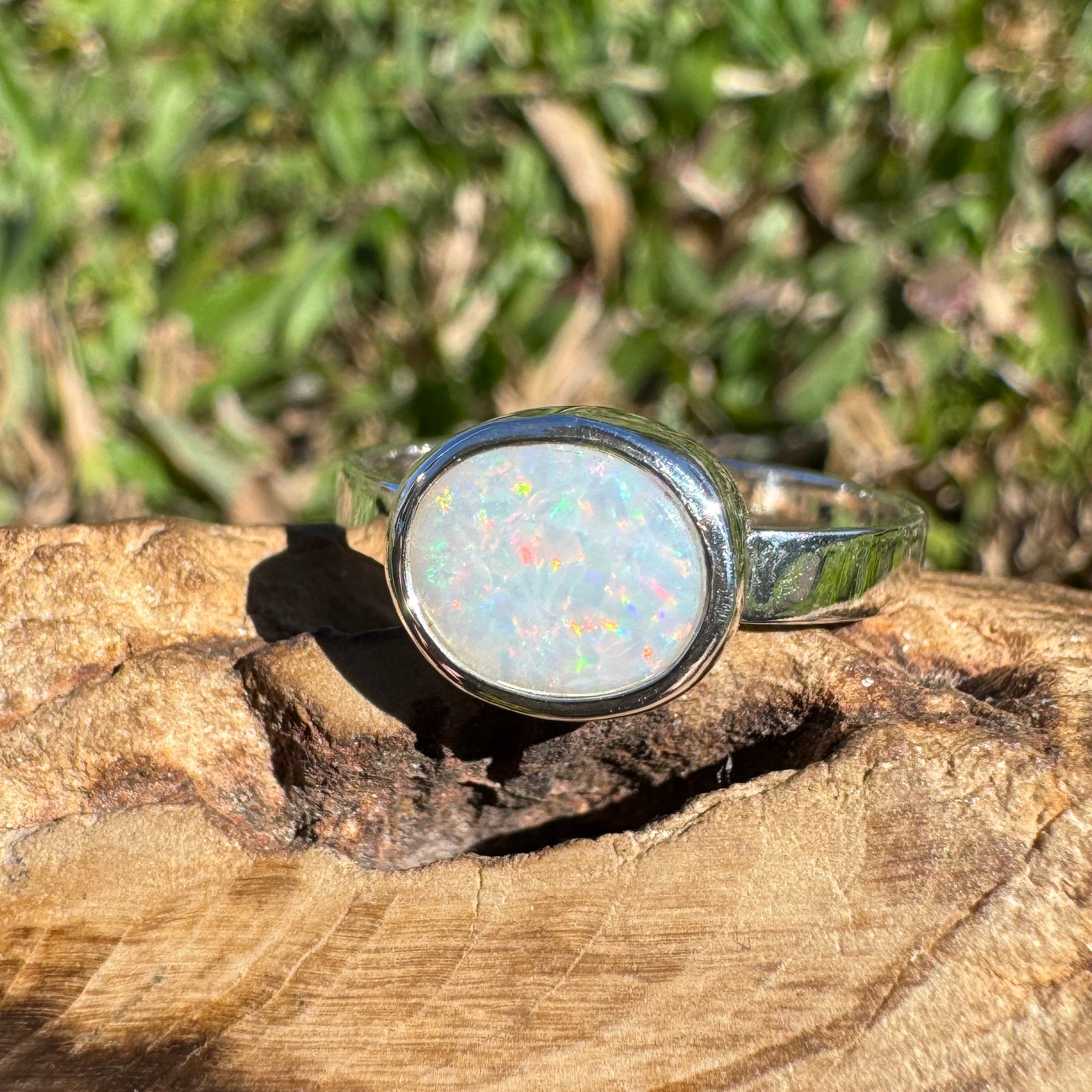 1.3ct Coober Pedy Opal Ring ~ 'Coral Coast Spectrum' | 925 Sterling Silver | Solid Australian Opal