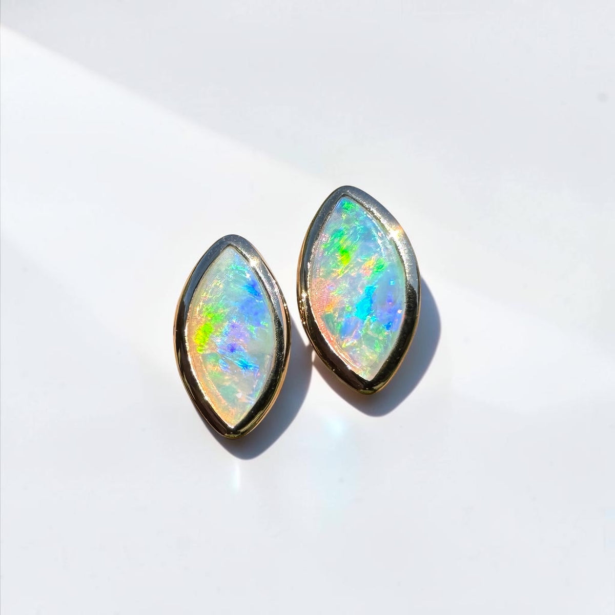 0.6ct Coober Pedy Opal Stud Earrings ~ 'Yorketown Gold' | 14ct Yellow Gold | Solid Australian Opal