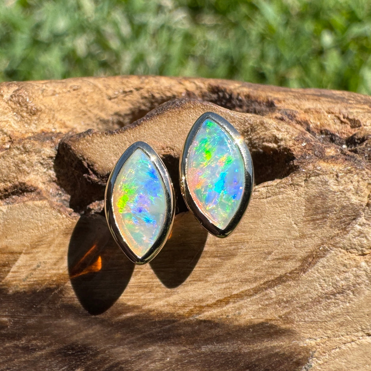 0.6ct Coober Pedy Opal Stud Earrings ~ 'Yorketown Gold' | 14ct Yellow Gold | Solid Australian Opal
