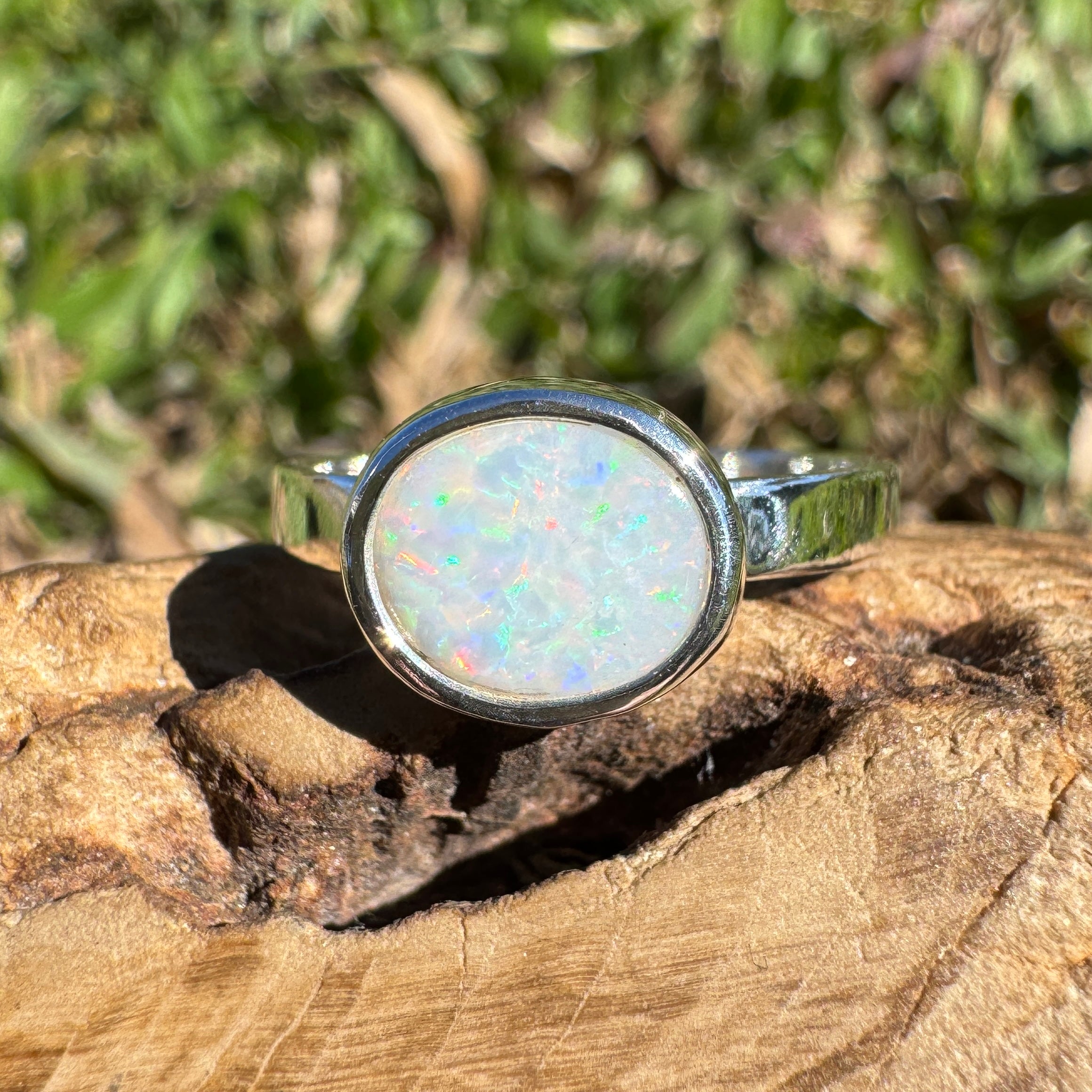 1.3ct Coober Pedy Opal Ring ~ 'Coral Coast Spectrum' | 925 Sterling Silver | Solid Australian Opal