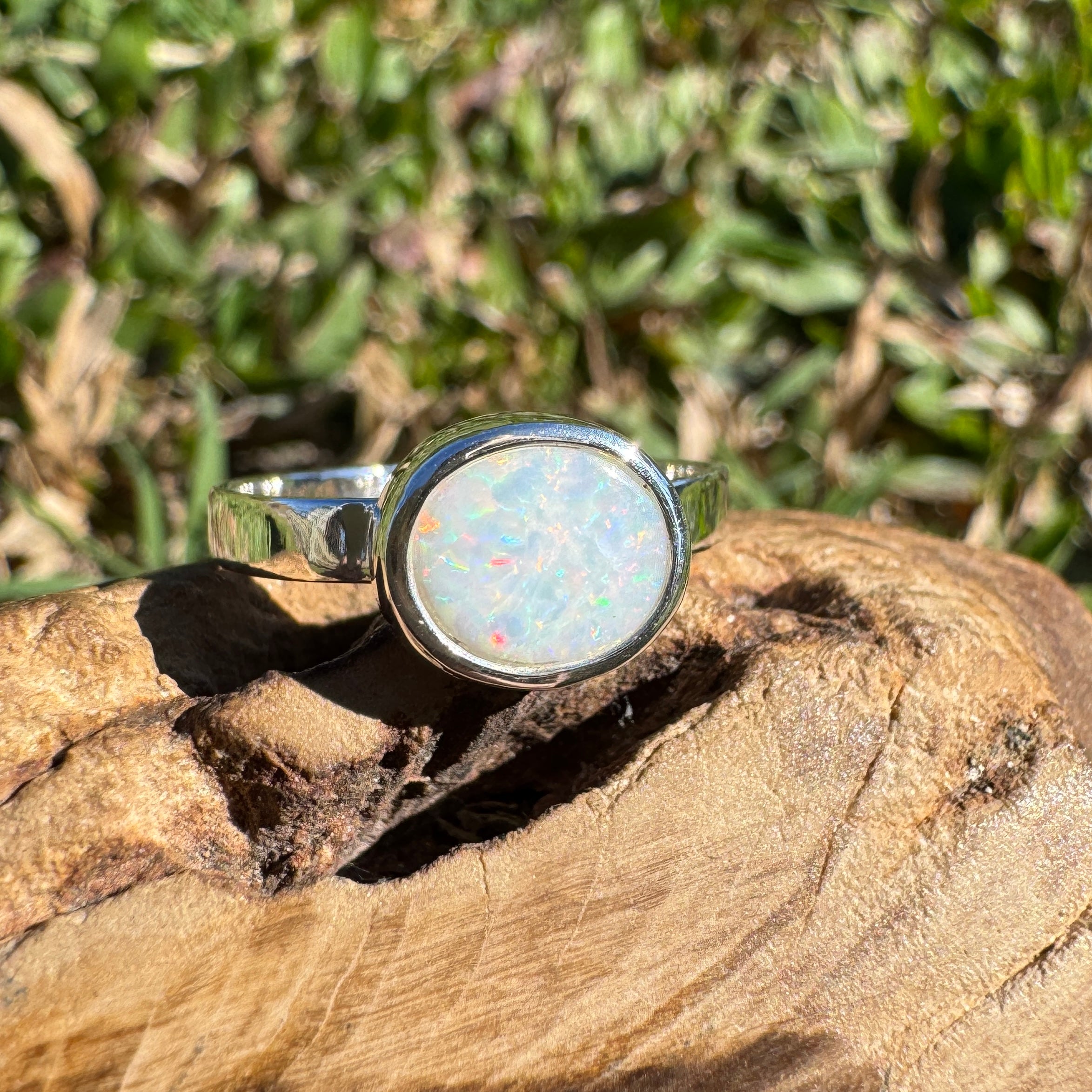 1.3ct Coober Pedy Opal Ring ~ 'Coral Coast Spectrum' | 925 Sterling Silver | Solid Australian Opal