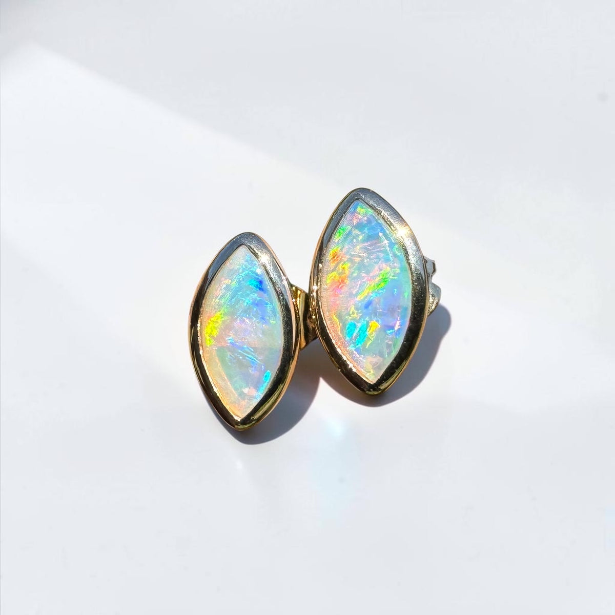 0.6ct Coober Pedy Opal Stud Earrings ~ 'Yorketown Gold' | 14ct Yellow Gold | Solid Australian Opal
