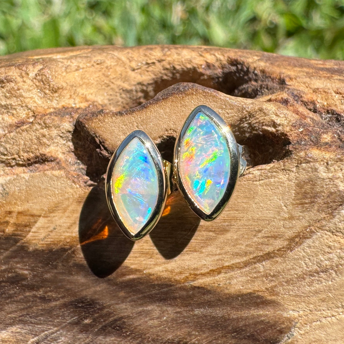 0.6ct Coober Pedy Opal Stud Earrings ~ 'Yorketown Gold' | 14ct Yellow Gold | Solid Australian Opal