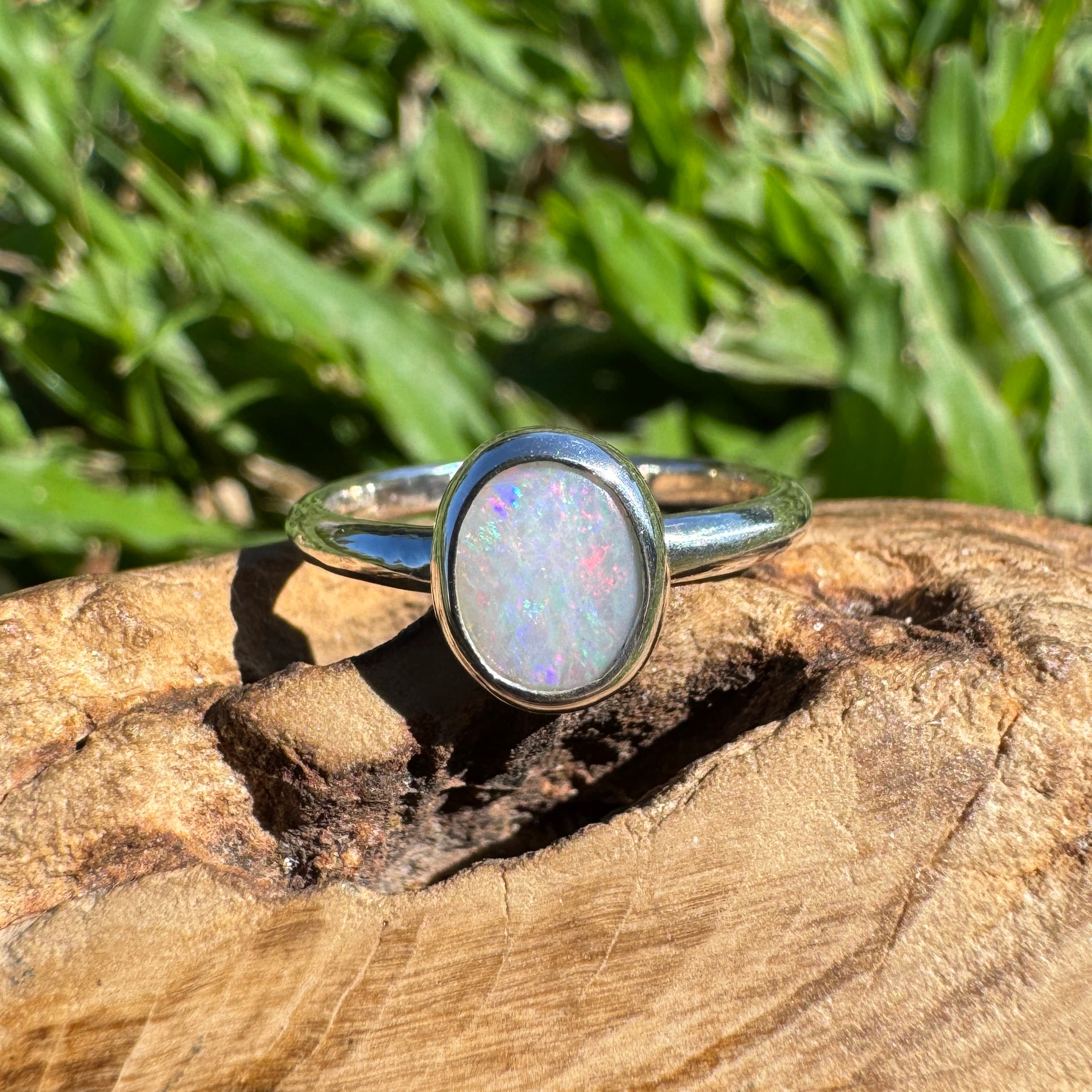 0.8ct Australian Solid Lightning Ridge Opal Ring ~ 'Coral Ember' | 925 Sterling Silver | Solid Australian Opal