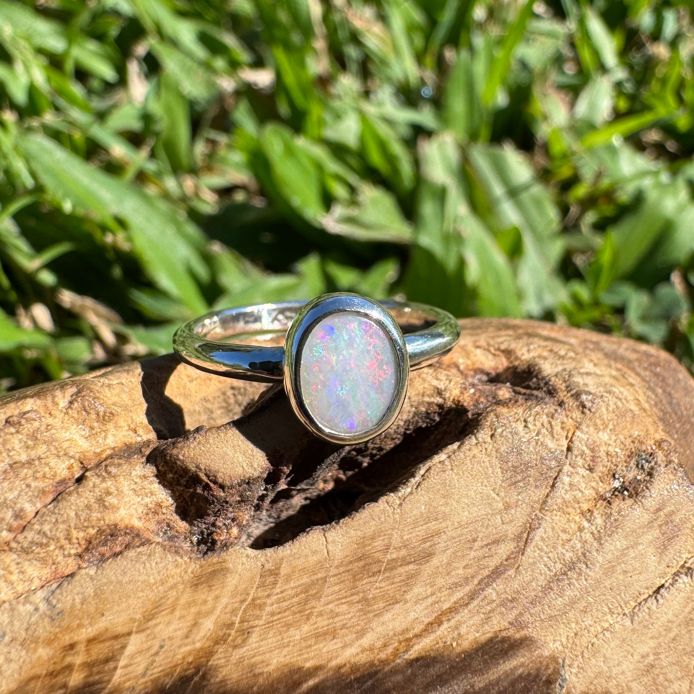 0.8ct Australian Solid Lightning Ridge Opal Ring ~ 'Coral Ember' | 925 Sterling Silver | Solid Australian Opal