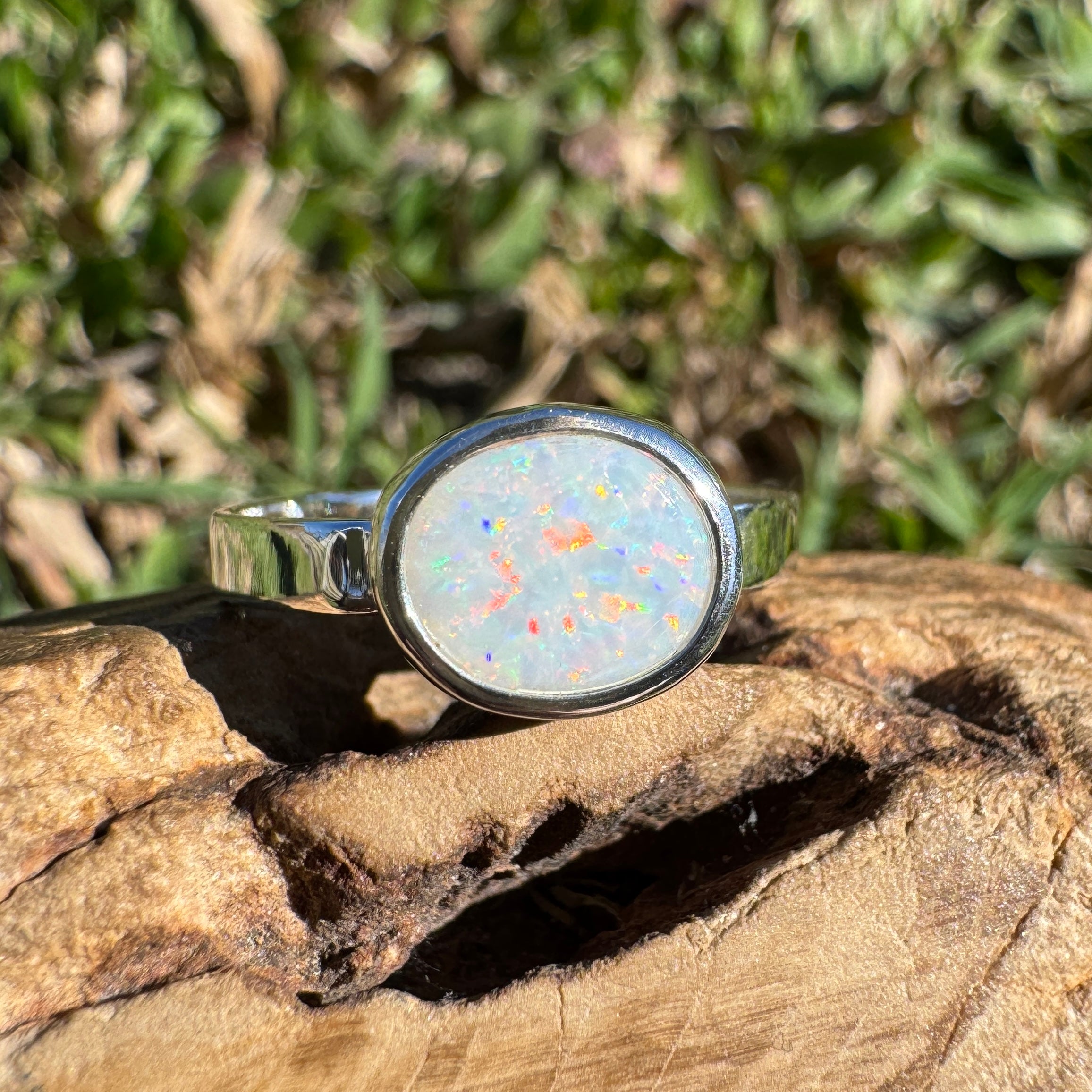 1.3ct Coober Pedy Opal Ring ~ 'Coral Coast Spectrum' | 925 Sterling Silver | Solid Australian Opal