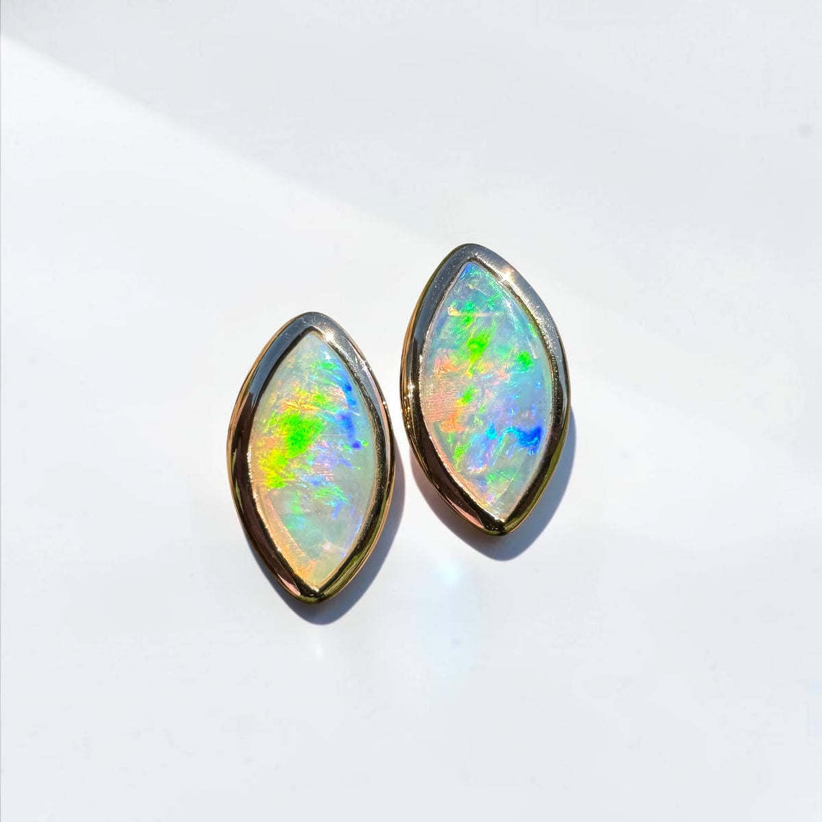 0.6ct Coober Pedy Opal Stud Earrings ~ 'Yorketown Gold' | 14ct Yellow Gold | Solid Australian Opal