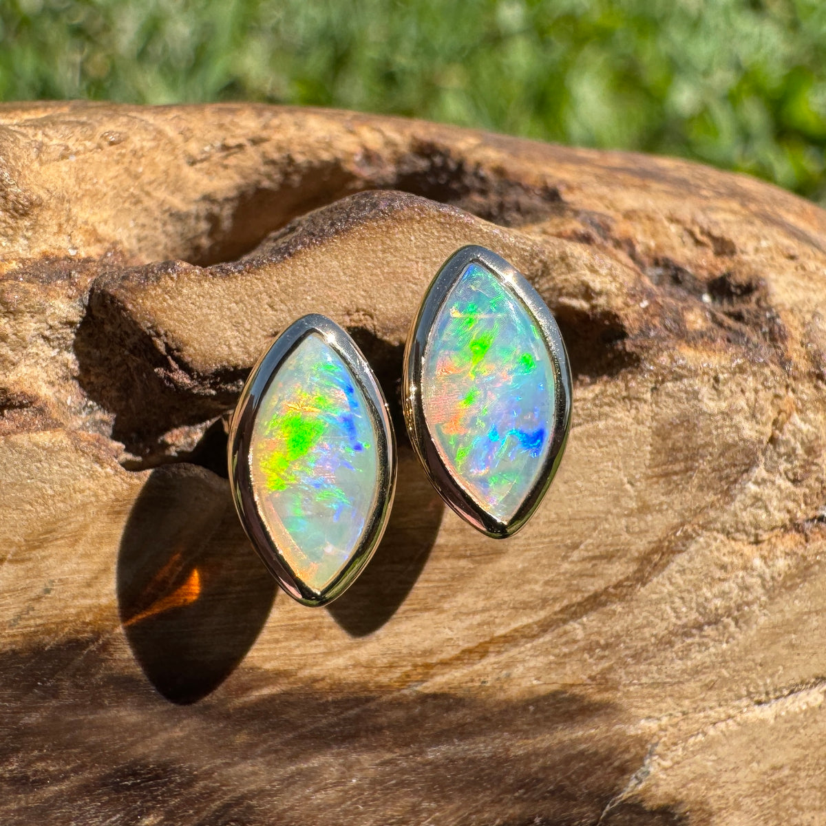 0.6ct Coober Pedy Opal Stud Earrings ~ 'Yorketown Gold' | 14ct Yellow Gold | Solid Australian Opal
