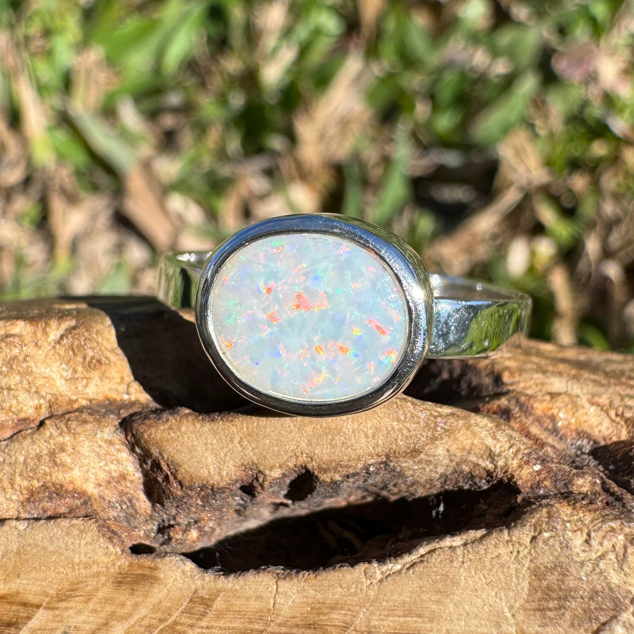 1.3ct Coober Pedy Opal Ring ~ 'Coral Coast Spectrum' | 925 Sterling Silver | Solid Australian Opal
