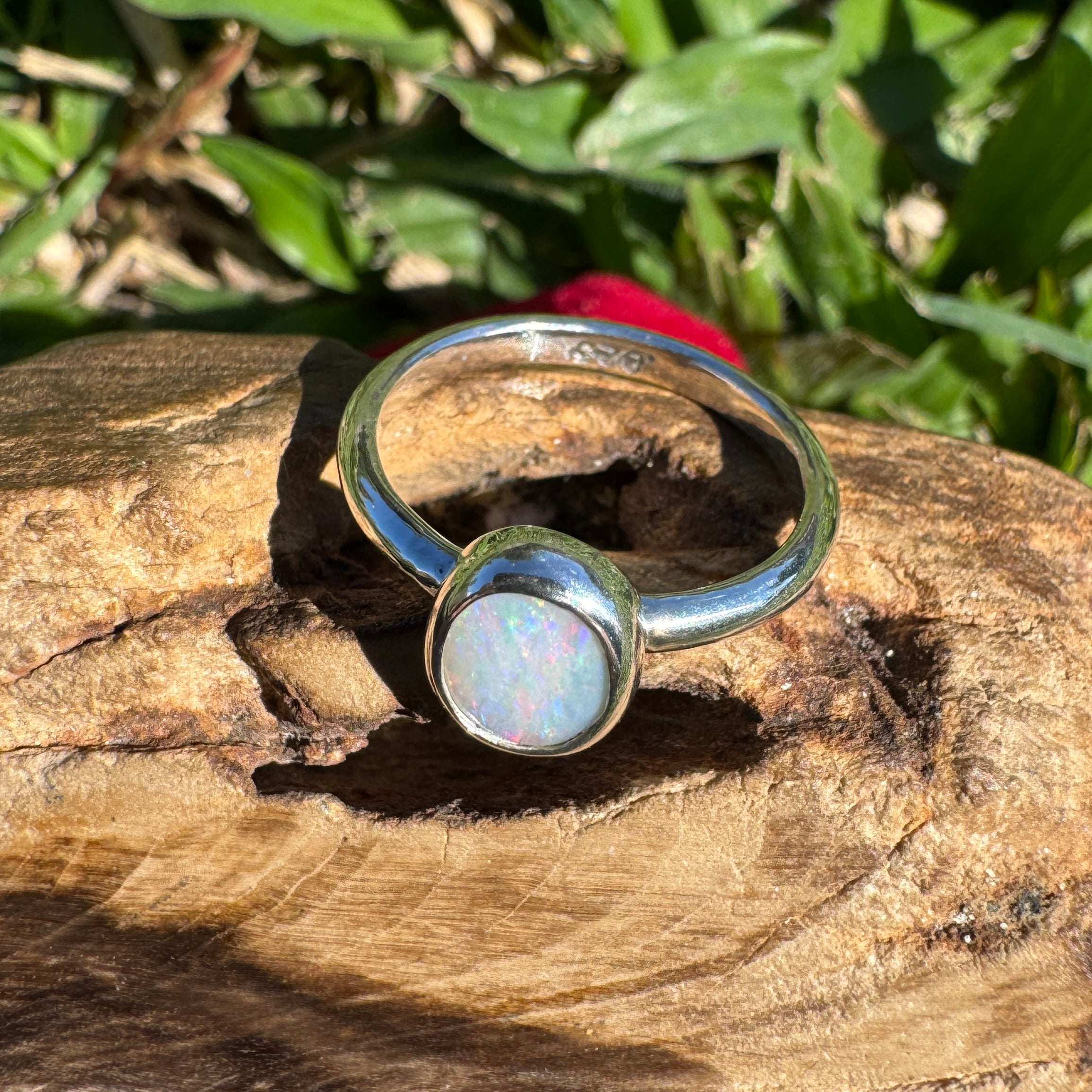 0.8ct Australian Solid Lightning Ridge Opal Ring ~ 'Coral Ember' | 925 Sterling Silver | Solid Australian Opal