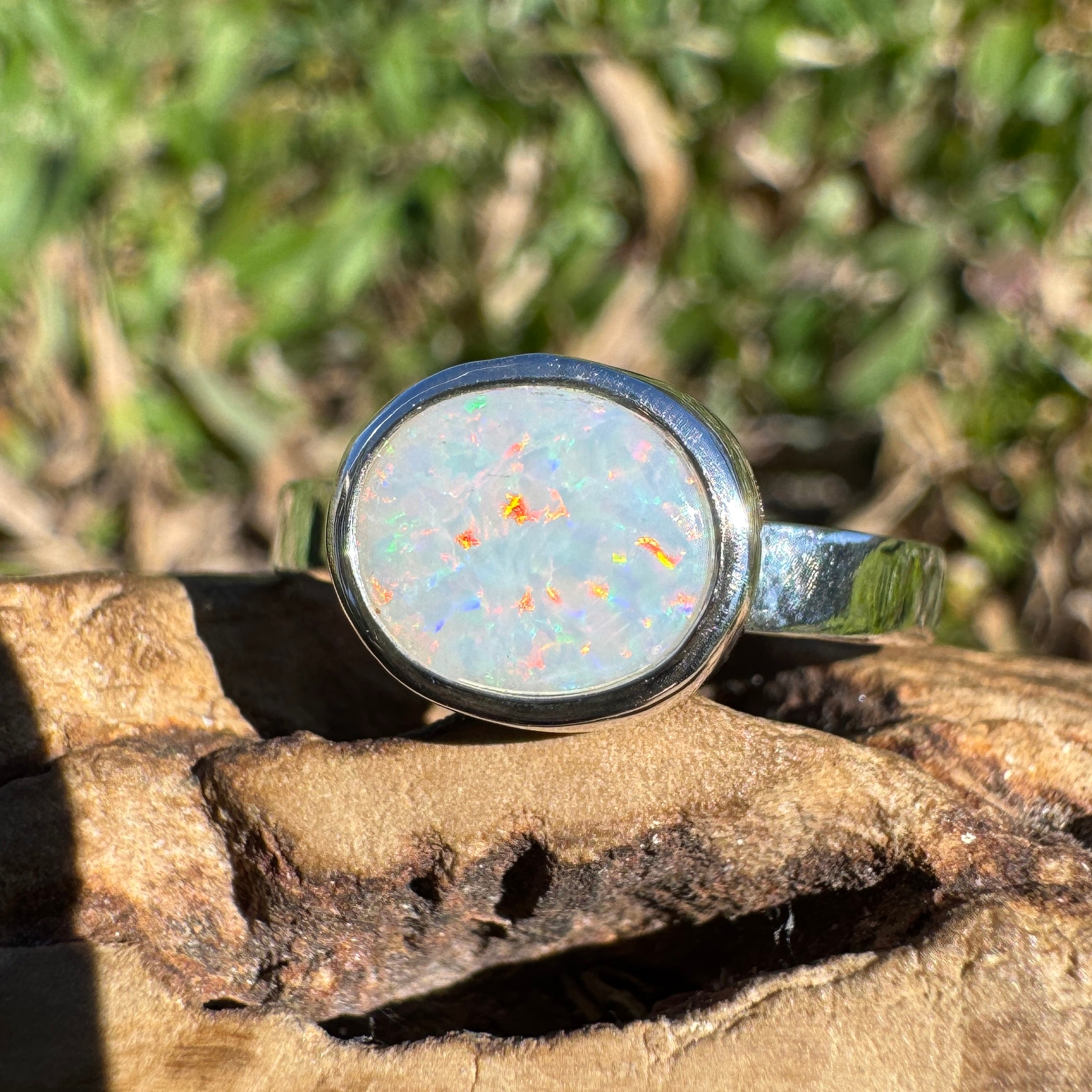 1.3ct Coober Pedy Opal Ring ~ 'Coral Coast Spectrum' | 925 Sterling Silver | Solid Australian Opal