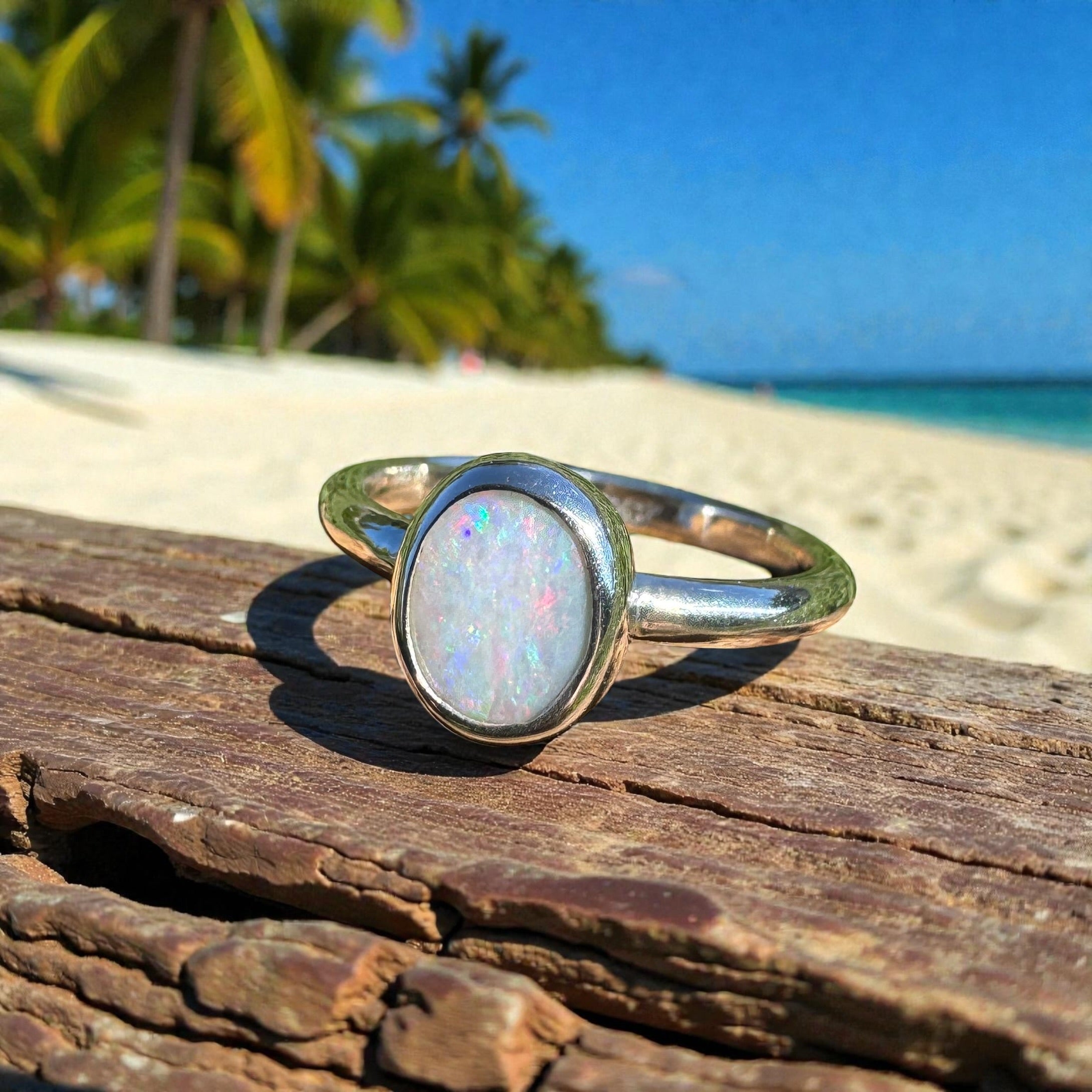 0.8ct Australian Solid Lightning Ridge Opal Ring ~ 'Coral Ember' | 925 Sterling Silver | Solid Australian Opal