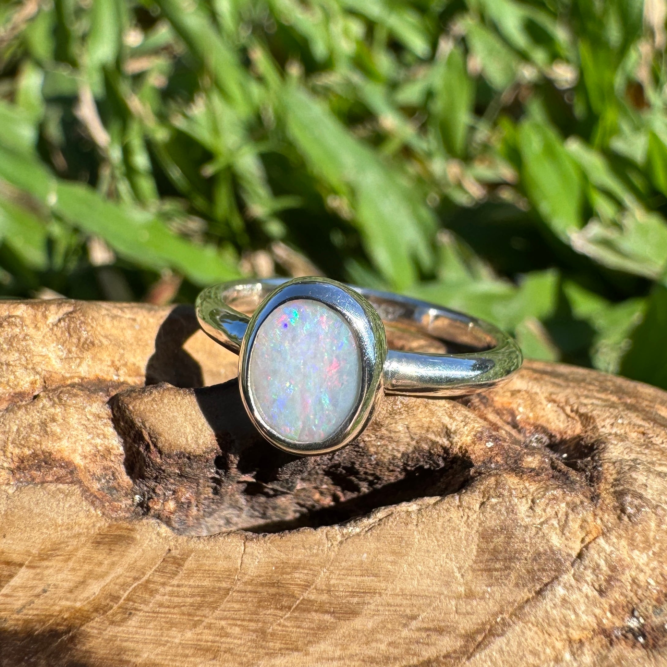 0.8ct Australian Solid Lightning Ridge Opal Ring ~ 'Coral Ember' | 925 Sterling Silver | Solid Australian Opal