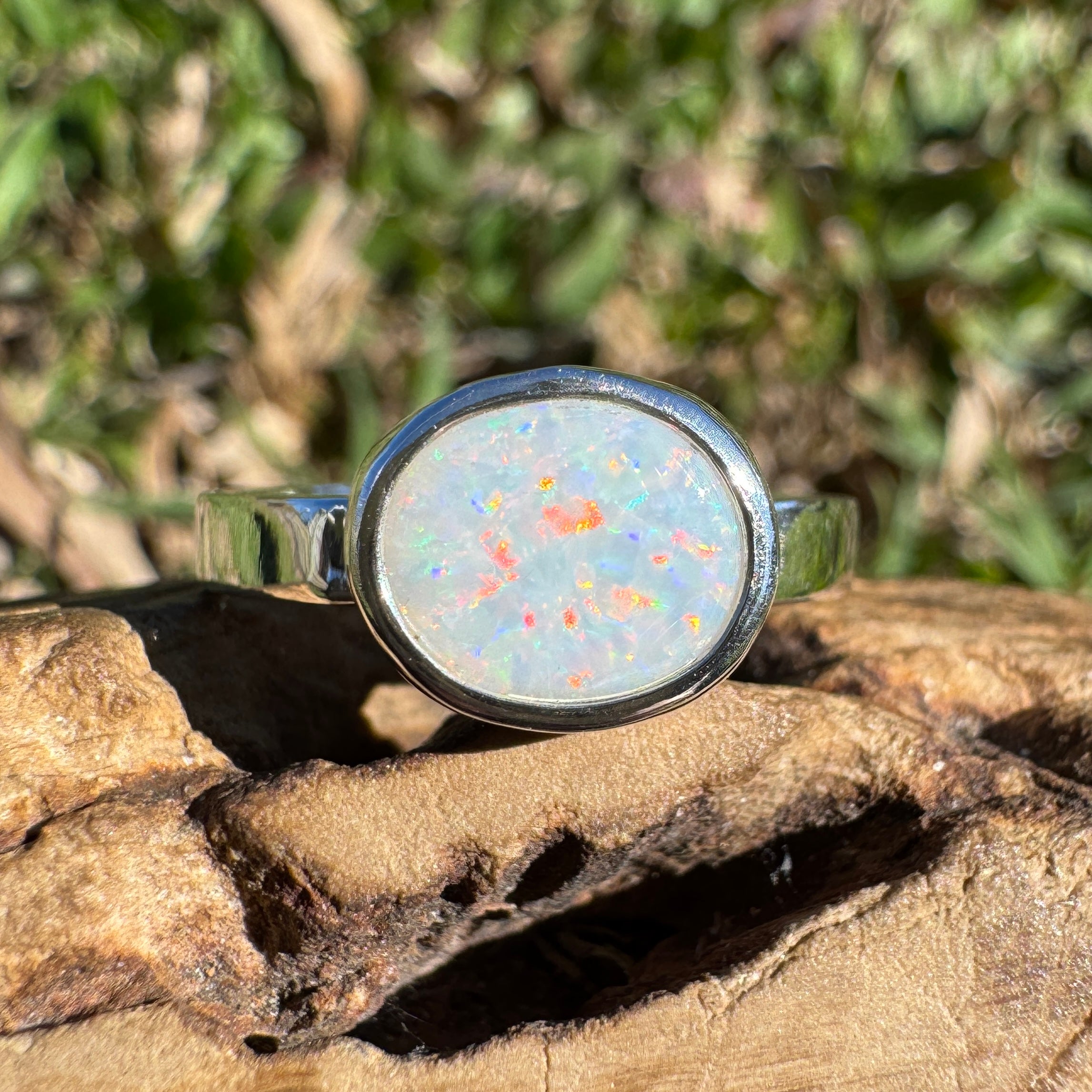 1.3ct Coober Pedy Opal Ring ~ 'Coral Coast Spectrum' | 925 Sterling Silver | Solid Australian Opal