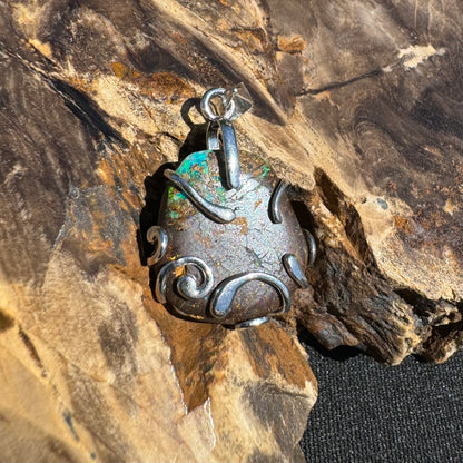 'Hidden Waterfall' ~ Handcrafted 18ct Solid Queensland Boulder Opal Sterling Silver Pendant Necklace - Iona Opal Australia