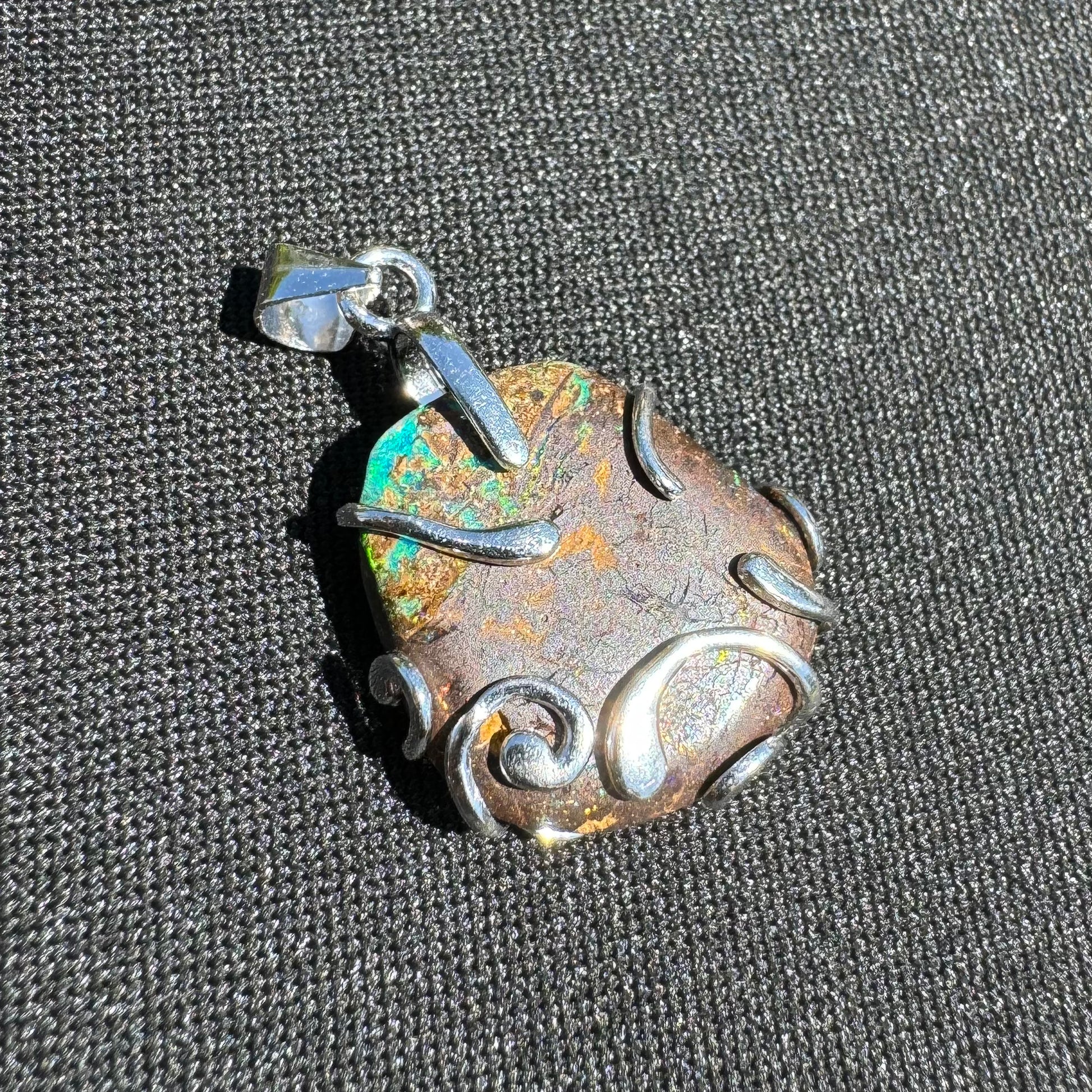 'Hidden Waterfall' ~ Handcrafted 18ct Solid Queensland Boulder Opal Sterling Silver Pendant Necklace - Iona Opal Australia