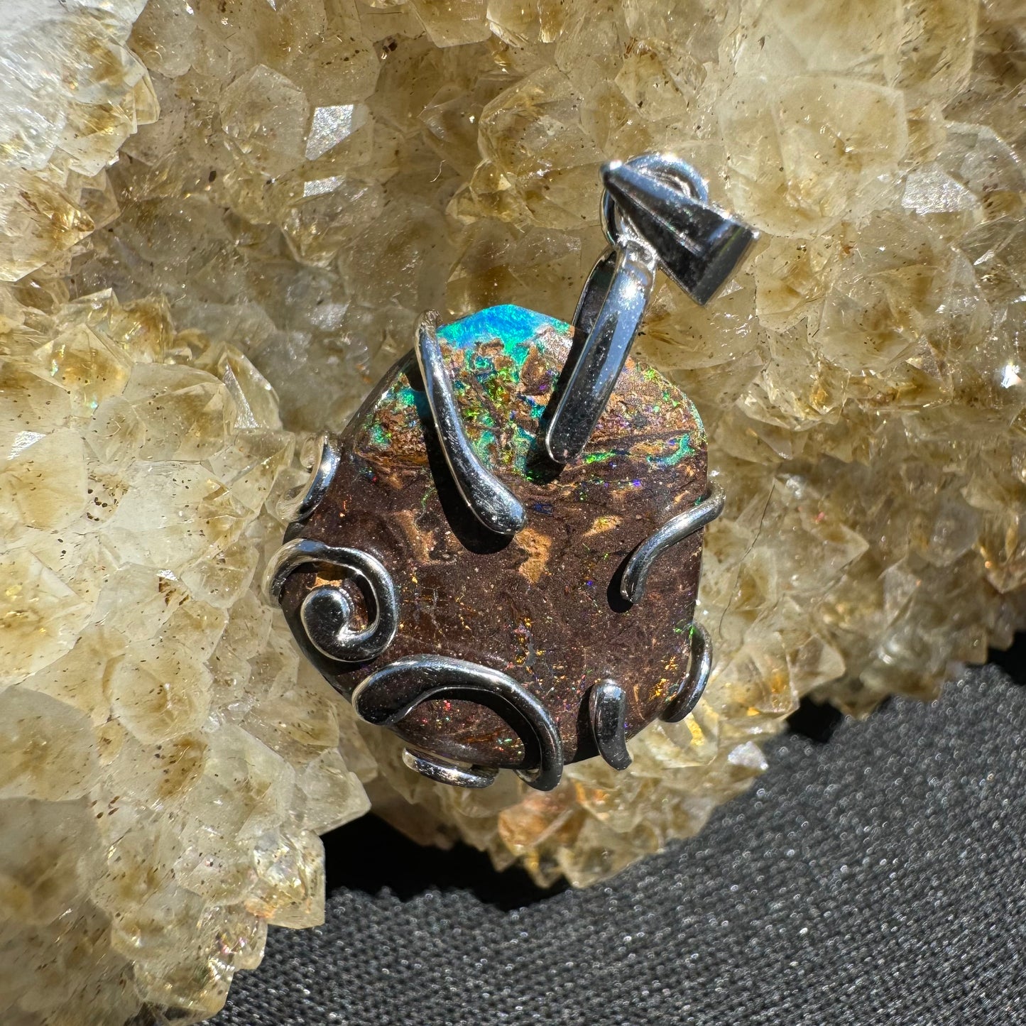 'Hidden Waterfall' ~ Handcrafted 18ct Solid Queensland Boulder Opal Sterling Silver Pendant Necklace - Iona Opal Australia