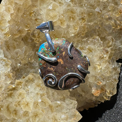 'Hidden Waterfall' ~ Handcrafted 18ct Solid Queensland Boulder Opal Sterling Silver Pendant Necklace - Iona Opal Australia