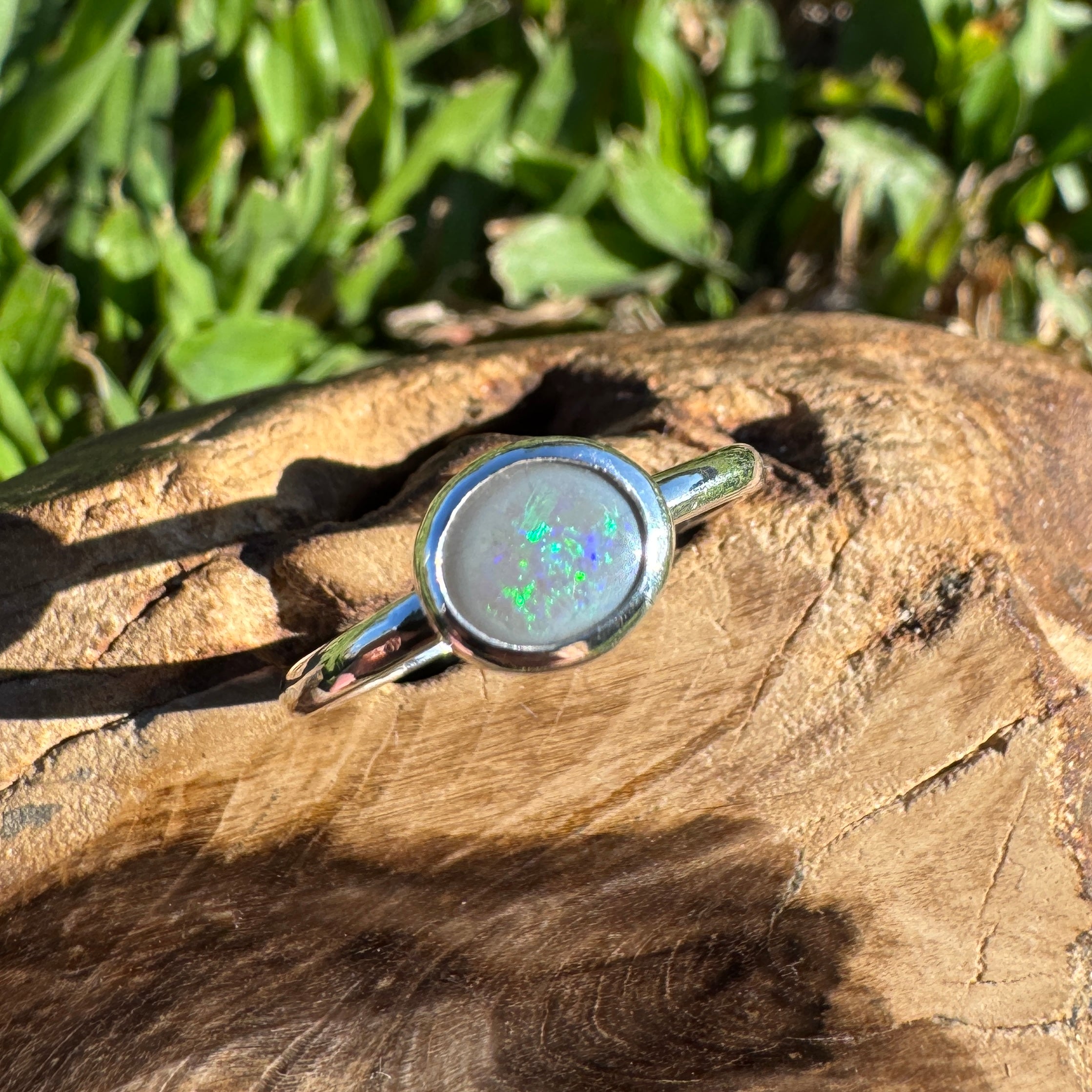 0.7ct Australian Solid Lightning Ridge Opal Ring ~ 'Silver Tide' | 925 Sterling Silver | Solid Australian Opal