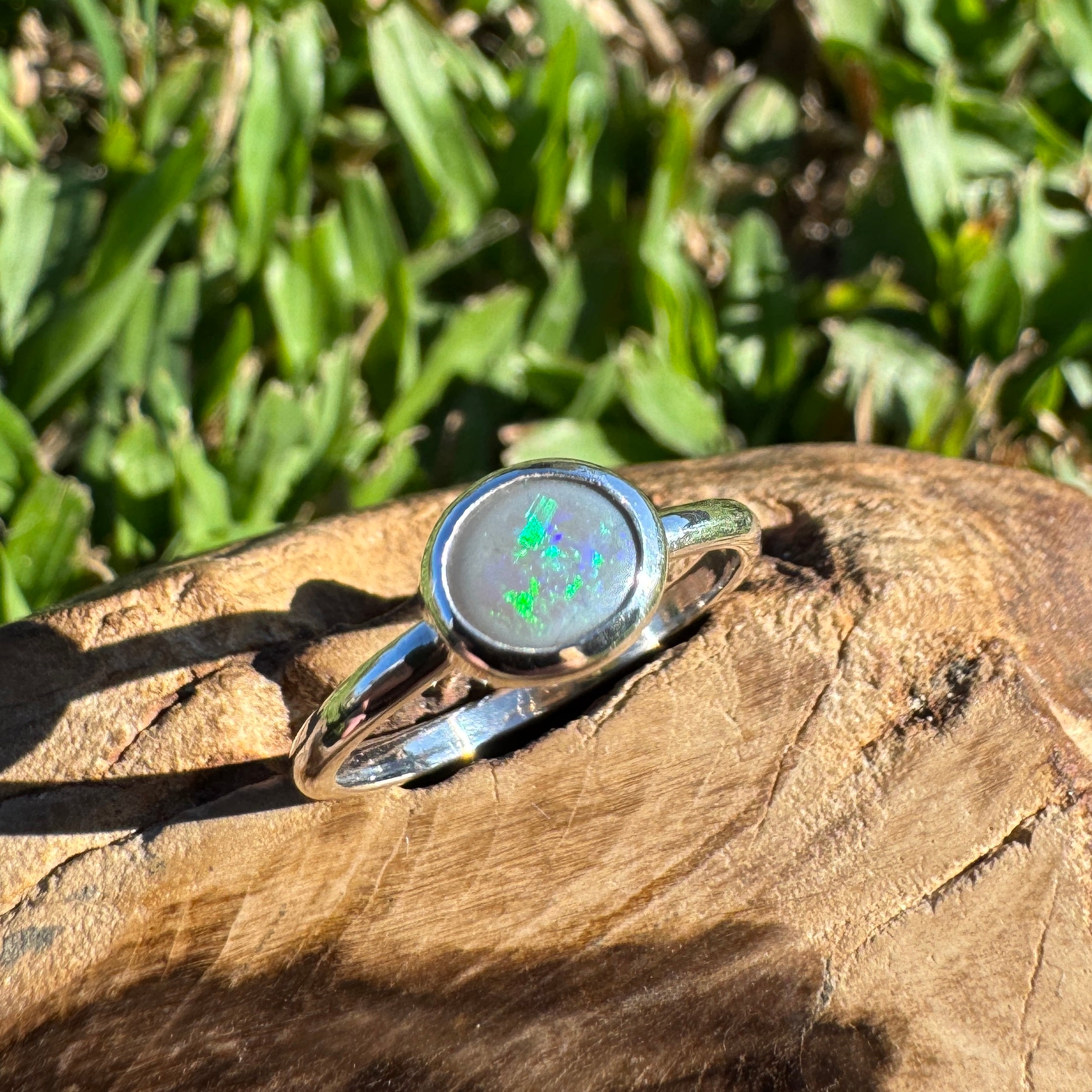0.7ct Australian Solid Lightning Ridge Opal Ring ~ 'Silver Tide' | 925 Sterling Silver | Solid Australian Opal